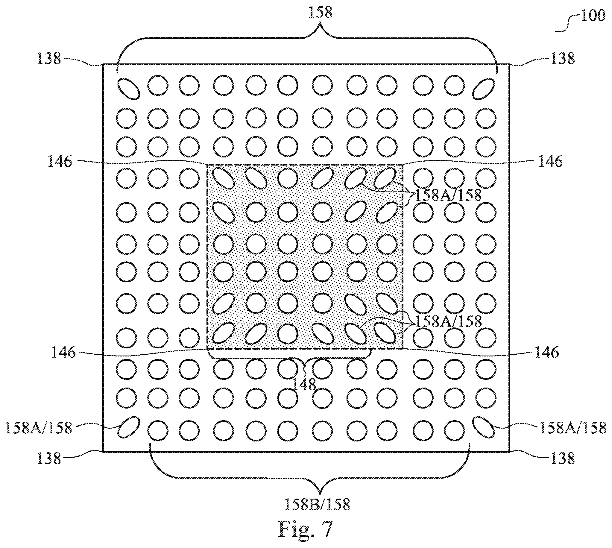 Patent US12581985 Figure 7 – Pad design for reliability enhancement in packages