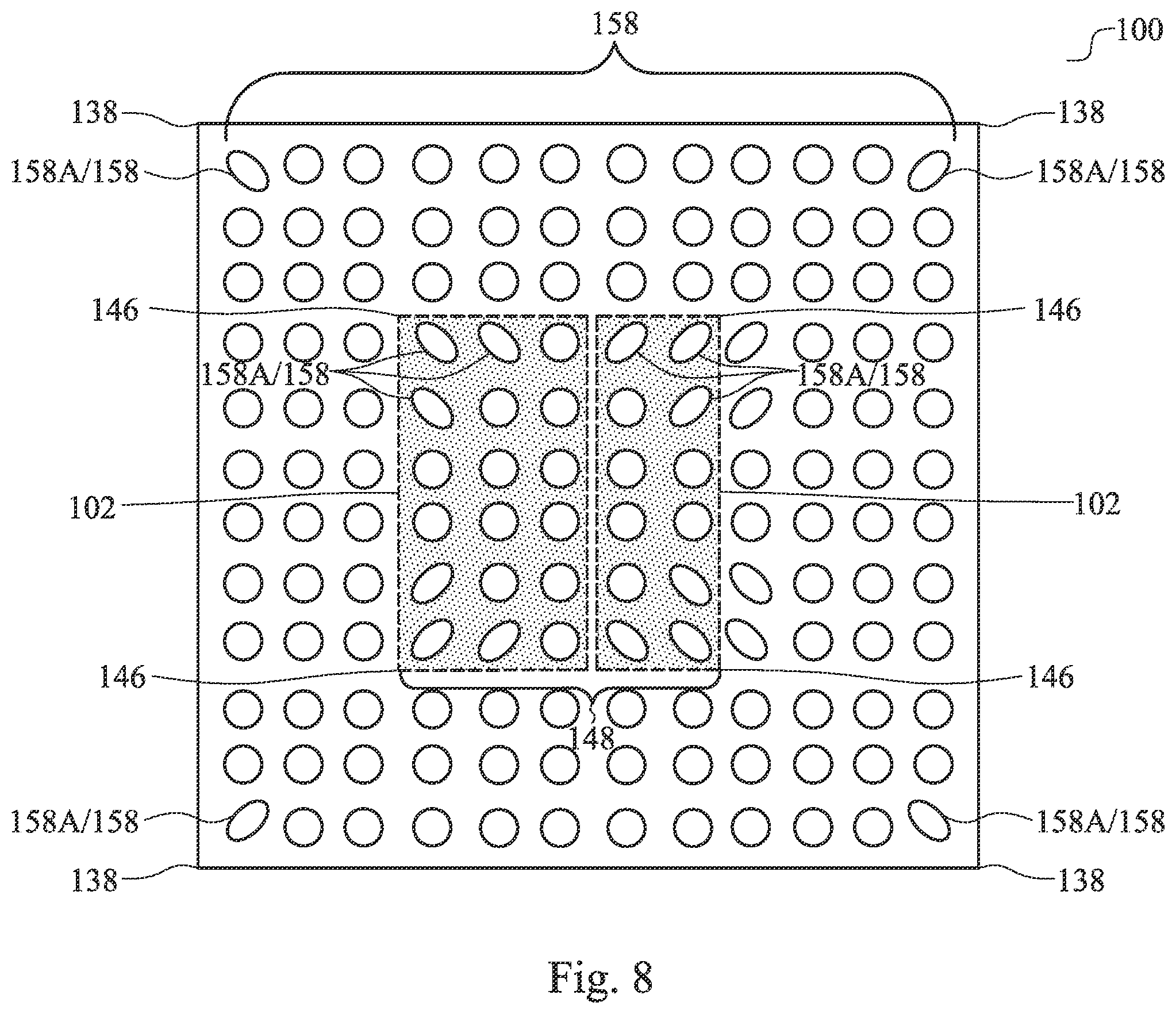 Patent US12581985 Figure 8 – Pad design for reliability enhancement in packages
