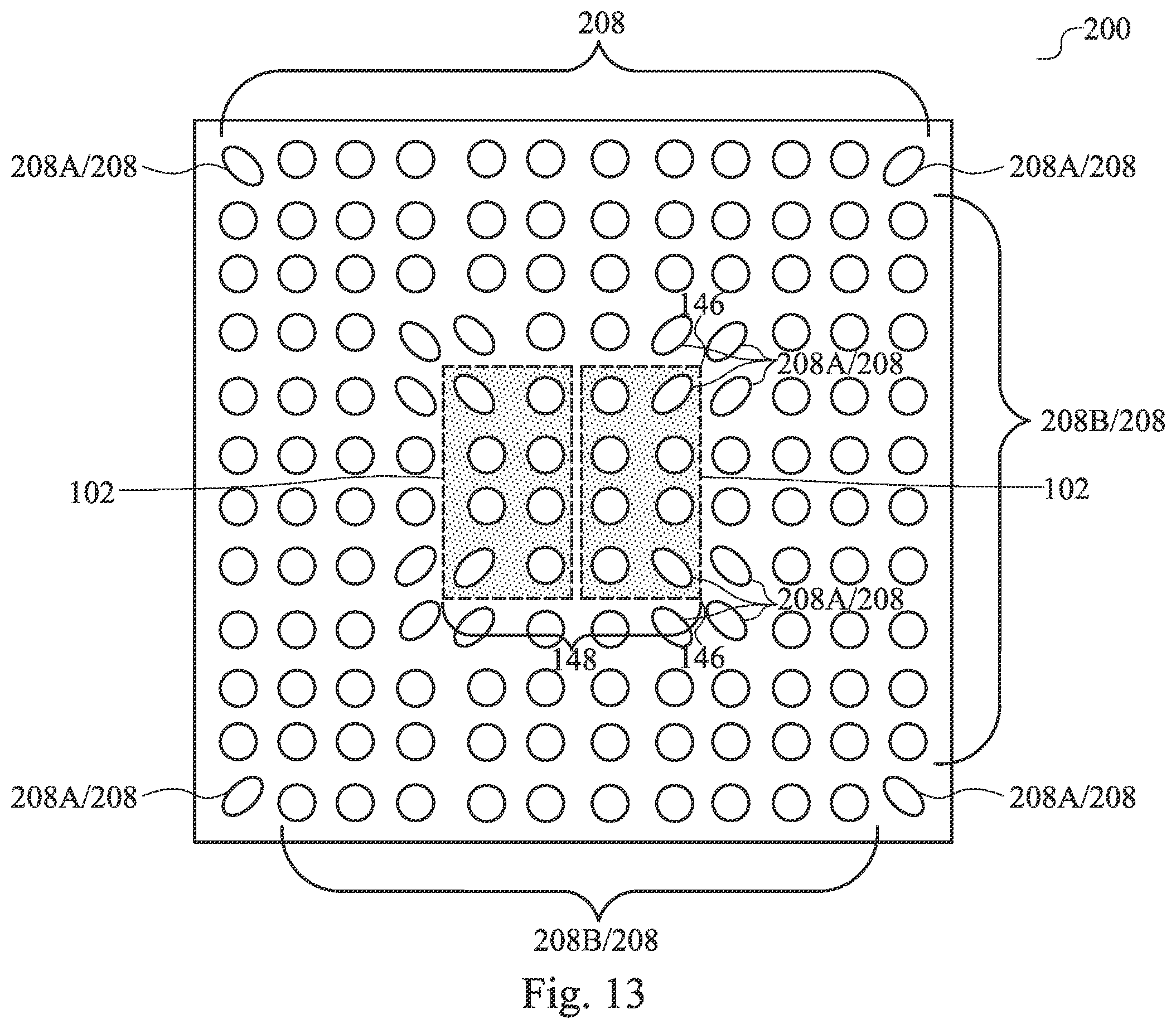 Patent US12581985 Figure 13 – Pad design for reliability enhancement in packages