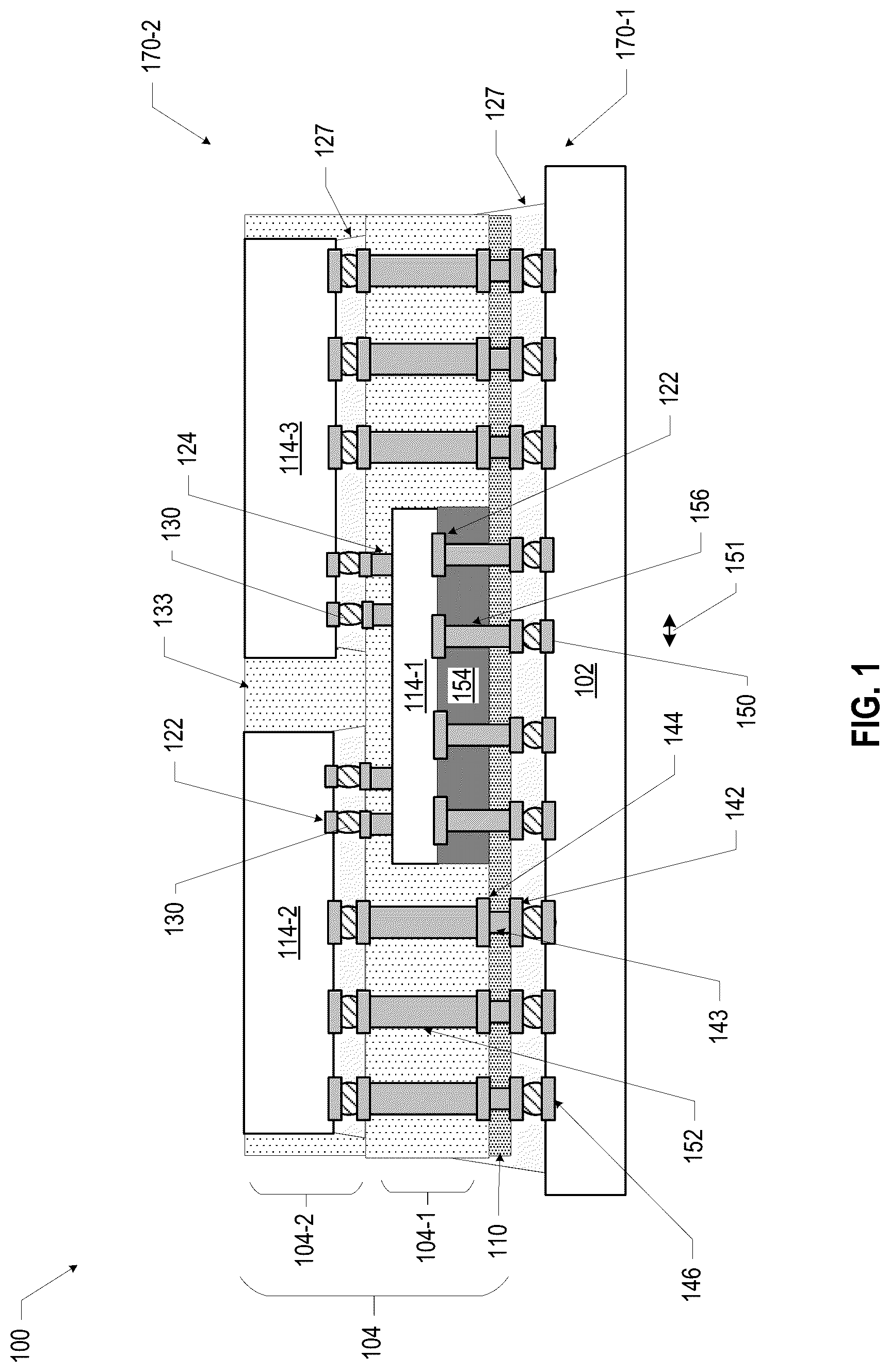 Patent US12581988 Figure 1 – Microelectronic assemblies with through die attach film connections