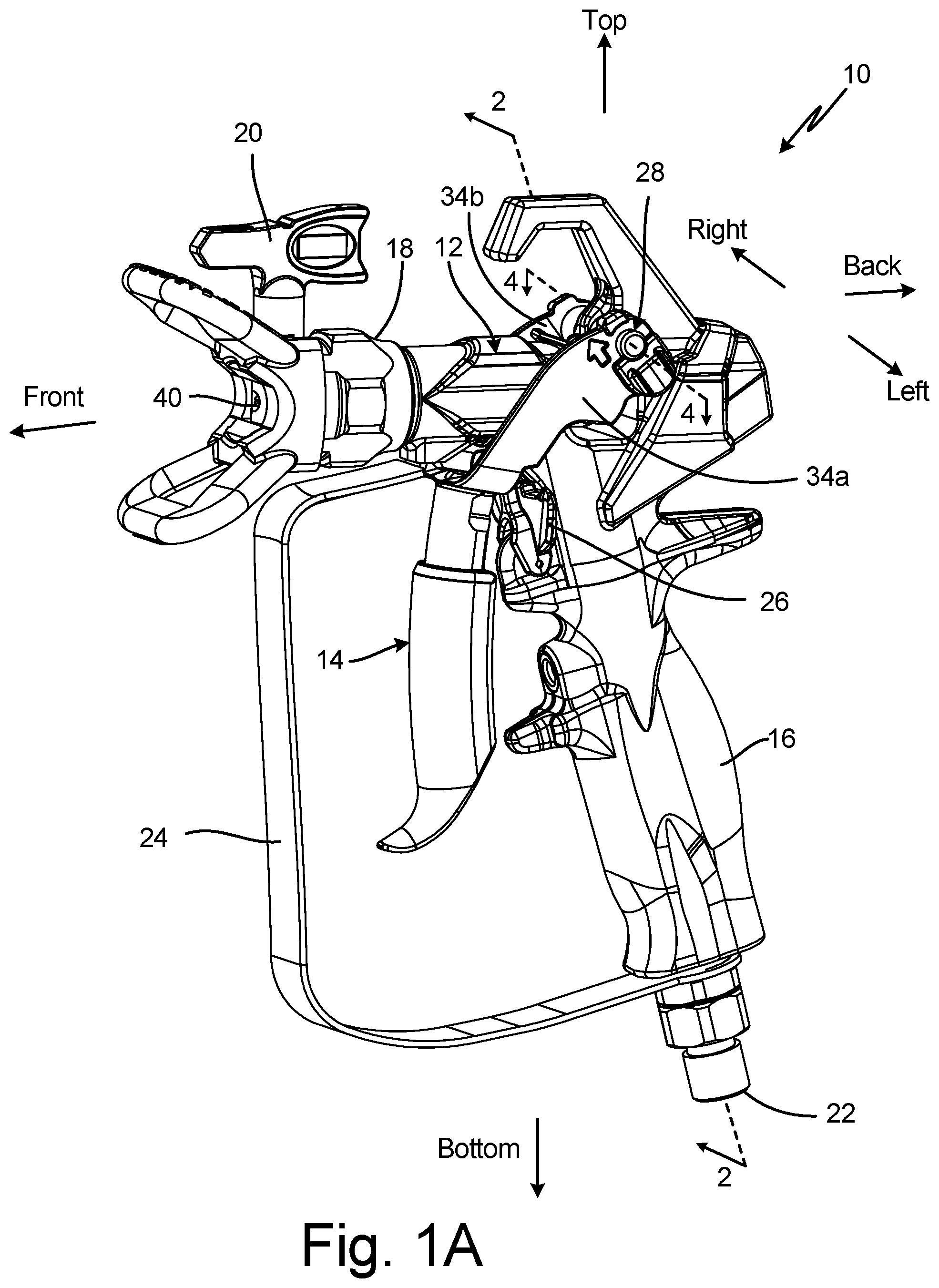 Patent US12583001 Figure 1 – Spray gun and components for spraying paints and other coatings