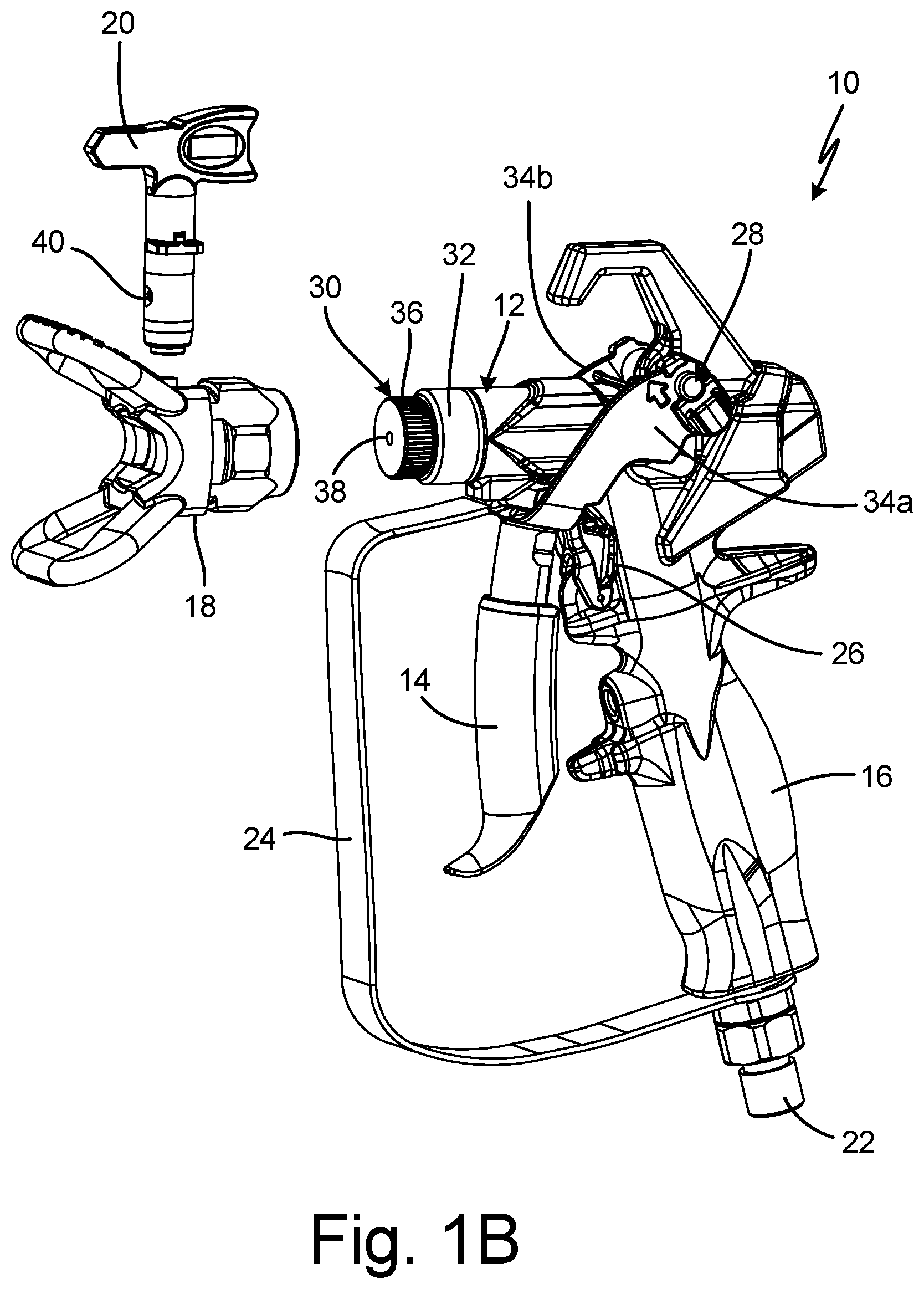 Patent US12583001 Figure 2 – Spray gun and components for spraying paints and other coatings