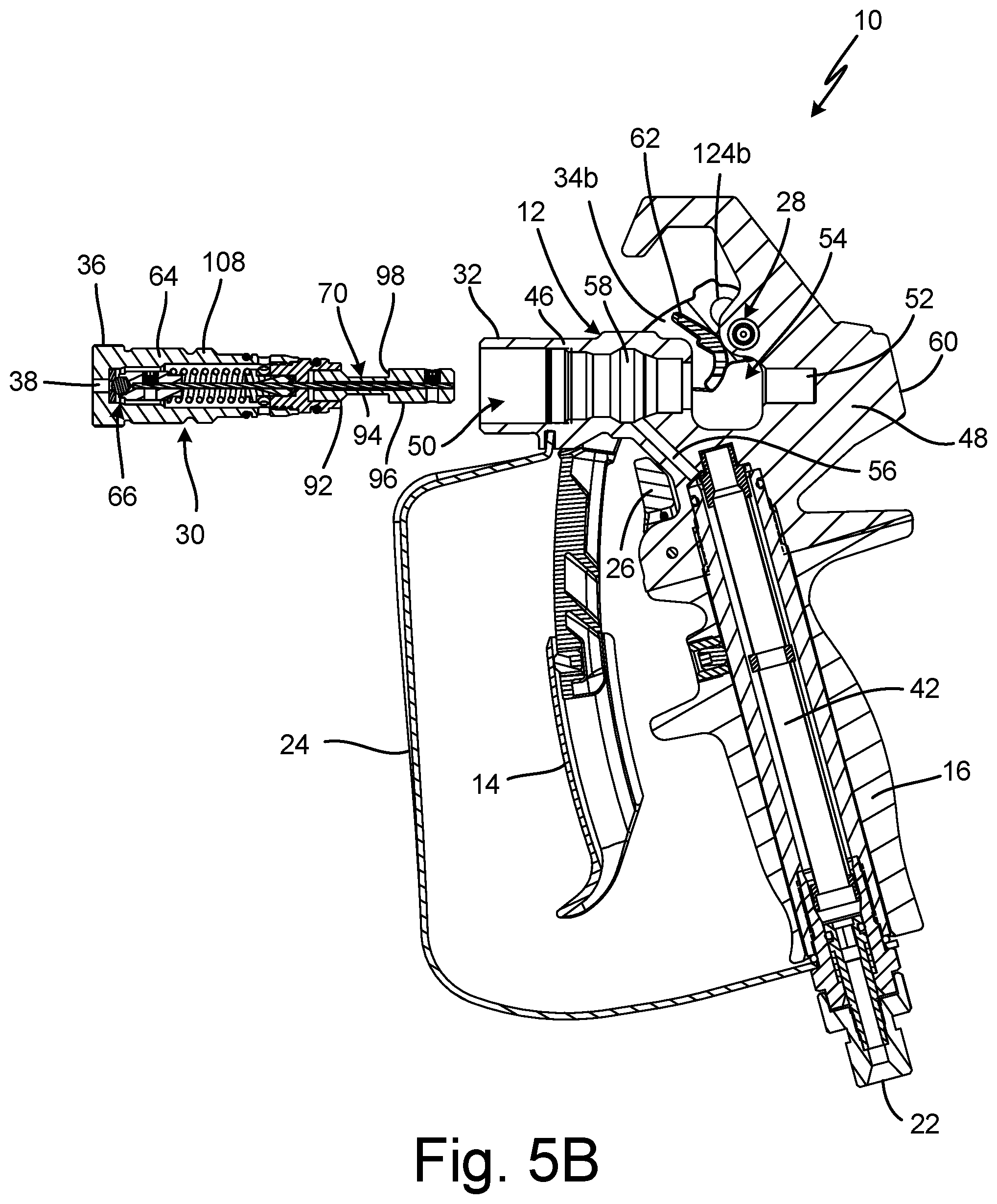 Patent US12583001 Figure 8 – Spray gun and components for spraying paints and other coatings