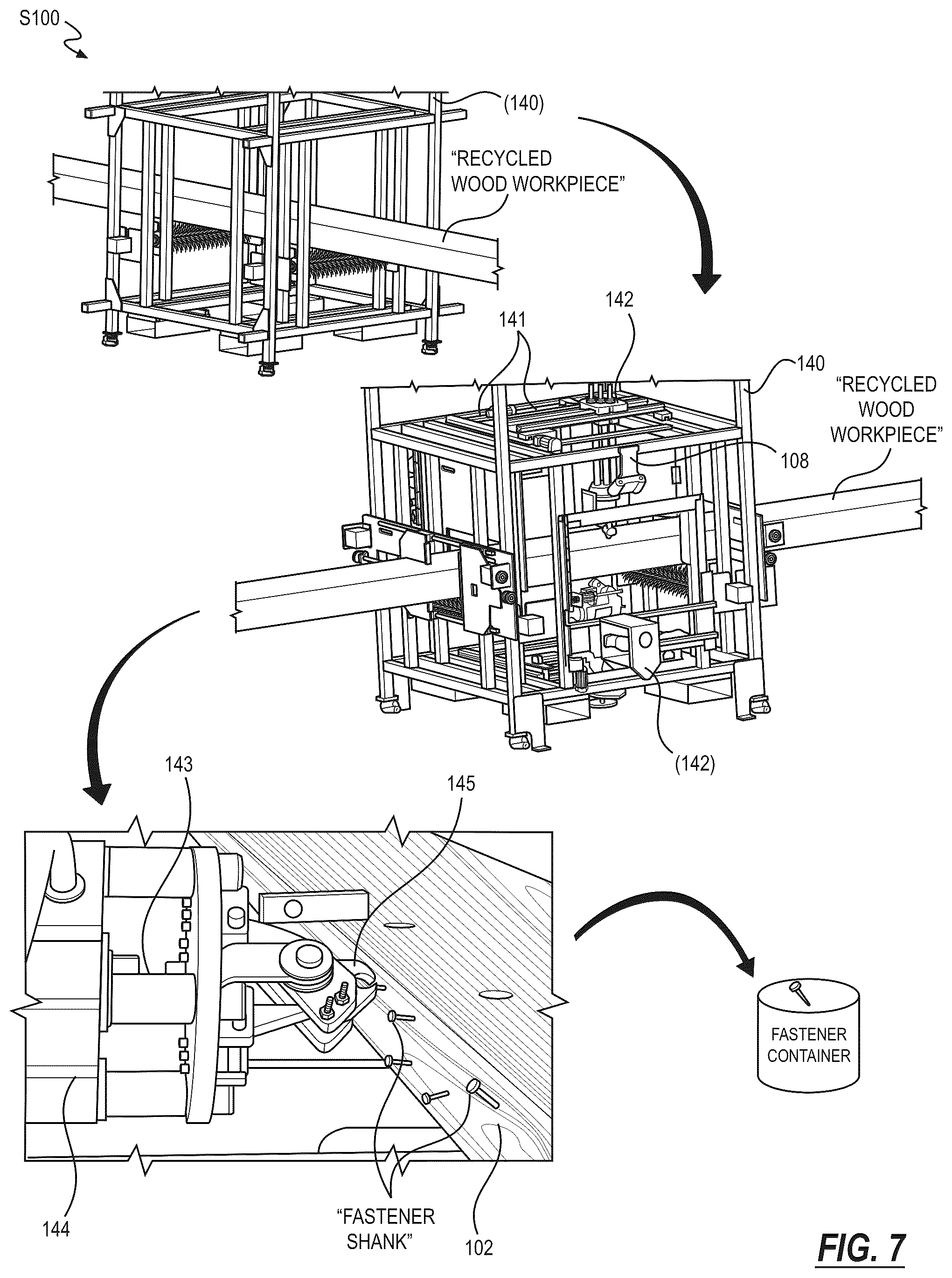 Patent US12583066 Figure 8 – System and method for removing metal fasteners embedded in wood products