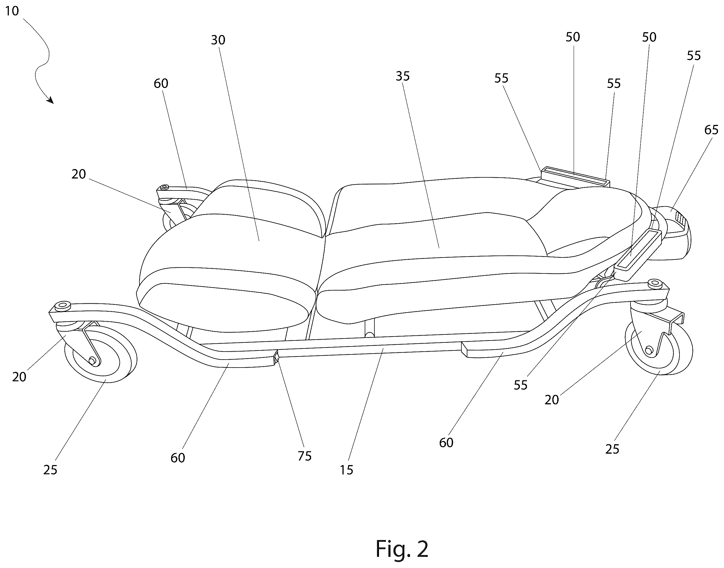 Patent US12583095 Figure 2 – Mechanic's creeper with lights