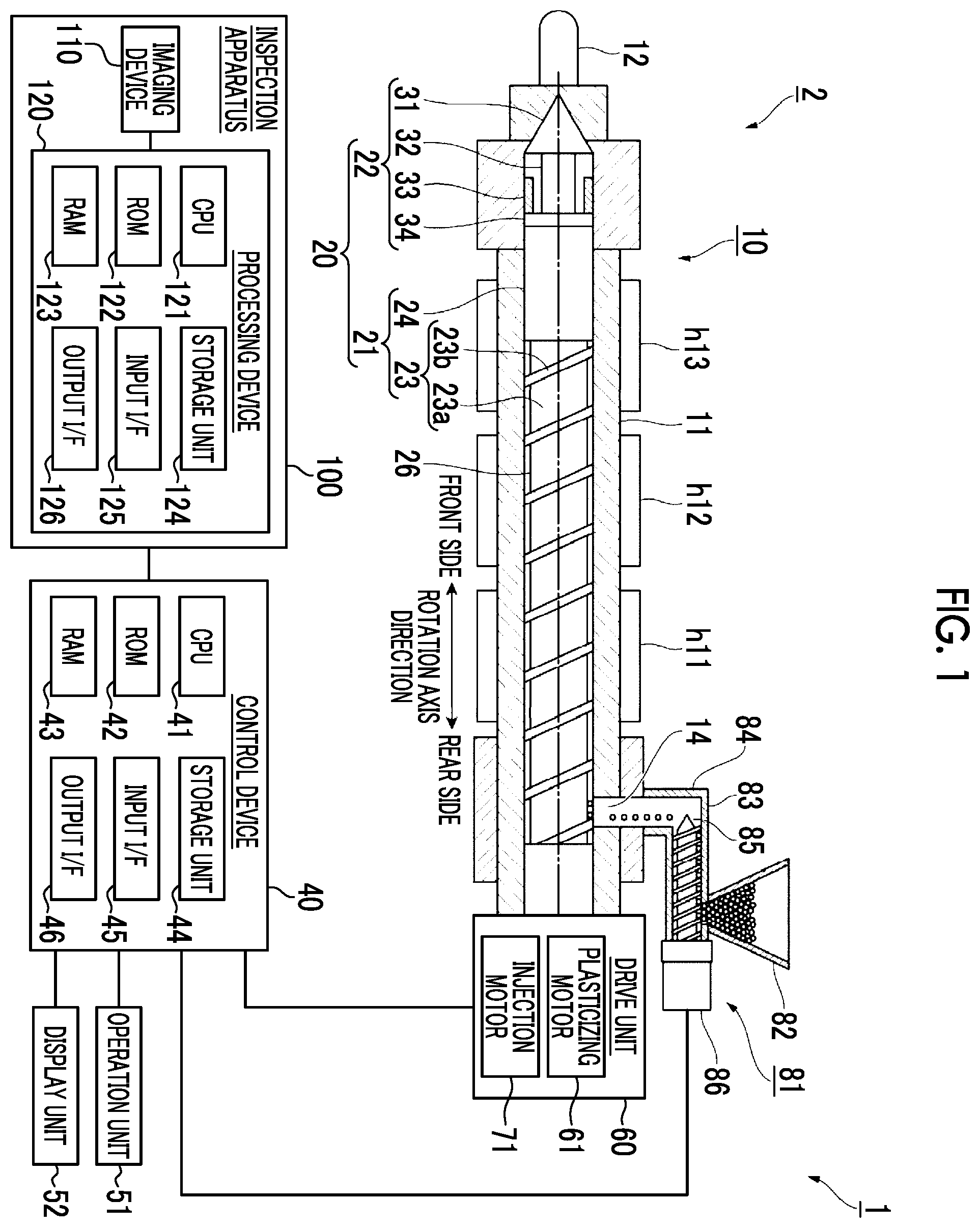Patent US12583162 Figure 1 – Inspection apparatus, injection molding system, and inspection method