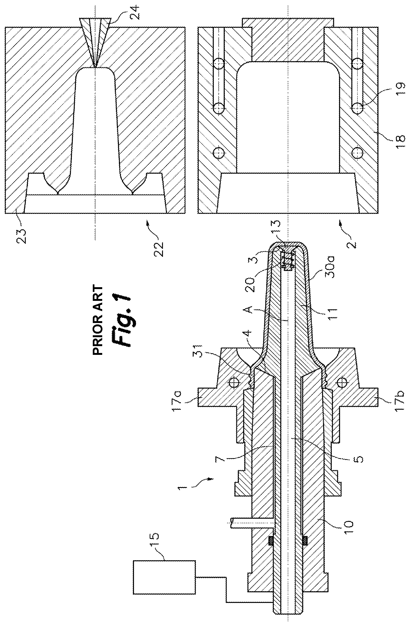 Patent US12583168 Figure 1 – Injection-blow-moulding mould and method