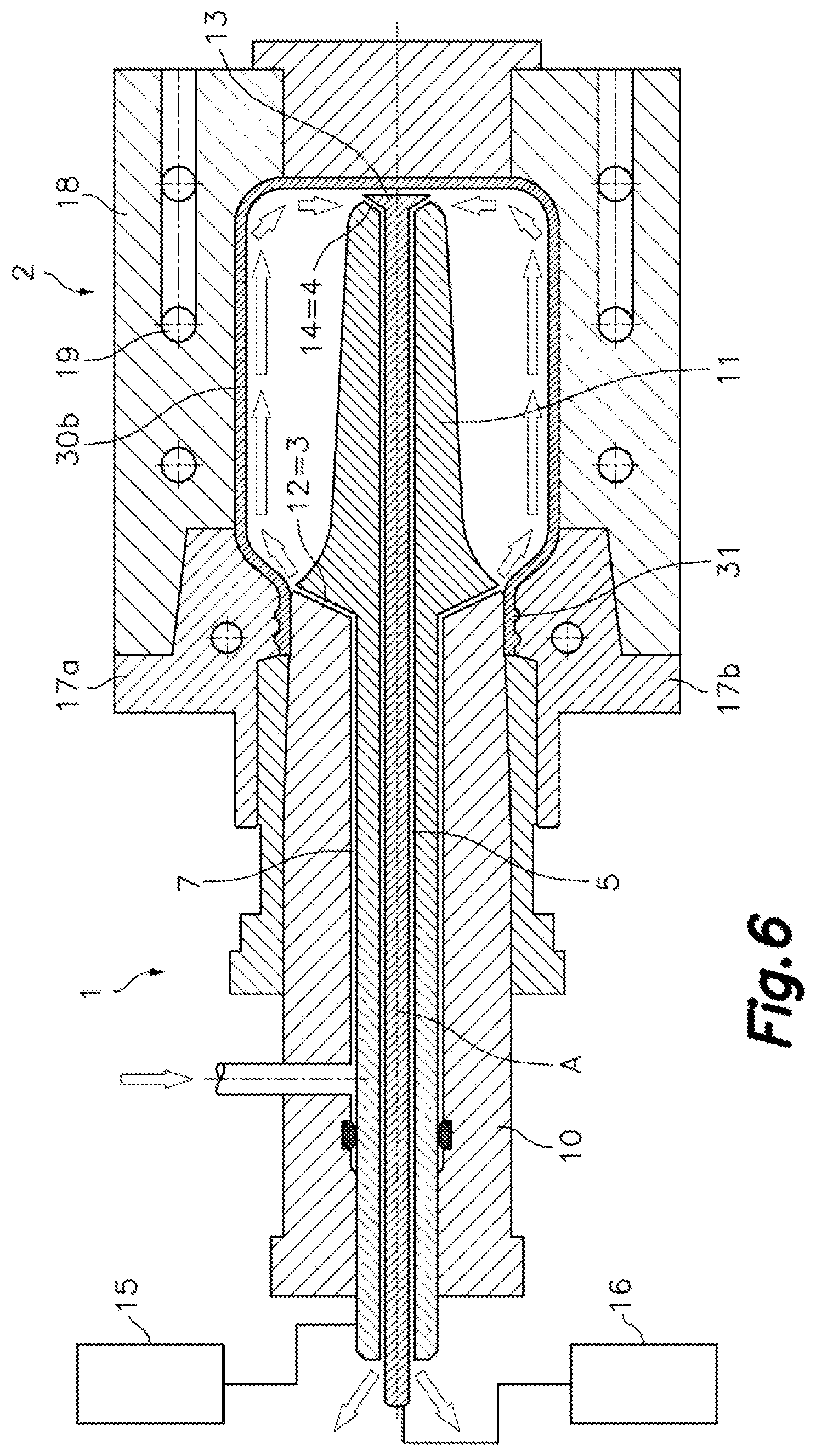Patent US12583168 Figure 6 – Injection-blow-moulding mould and method