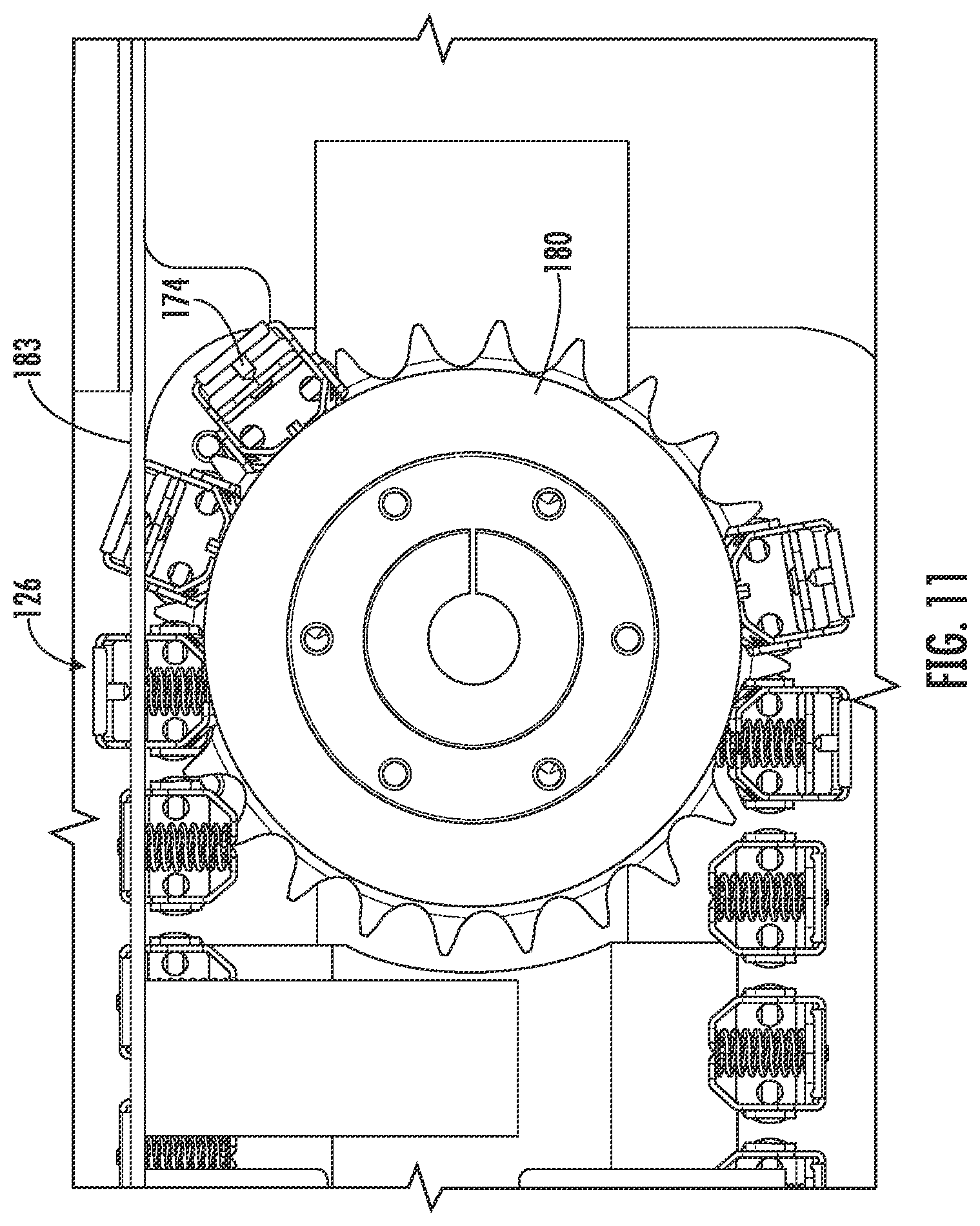 Patent US12583171 Figure 7 – Thermoforming machine web transport assembly