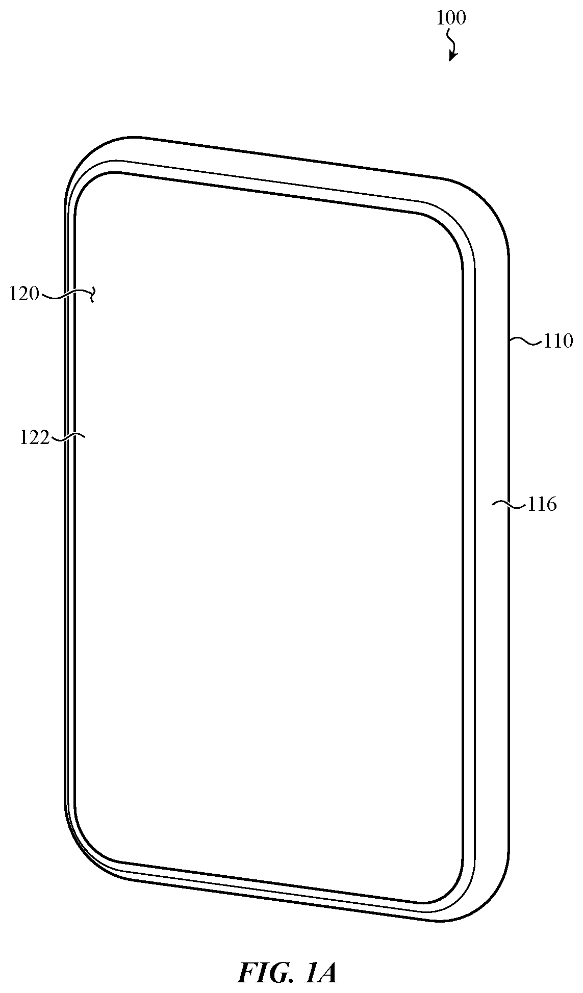 Patent US12583206 Figure 1 – Electronic device having a glass component with crack hindering internal stress regions