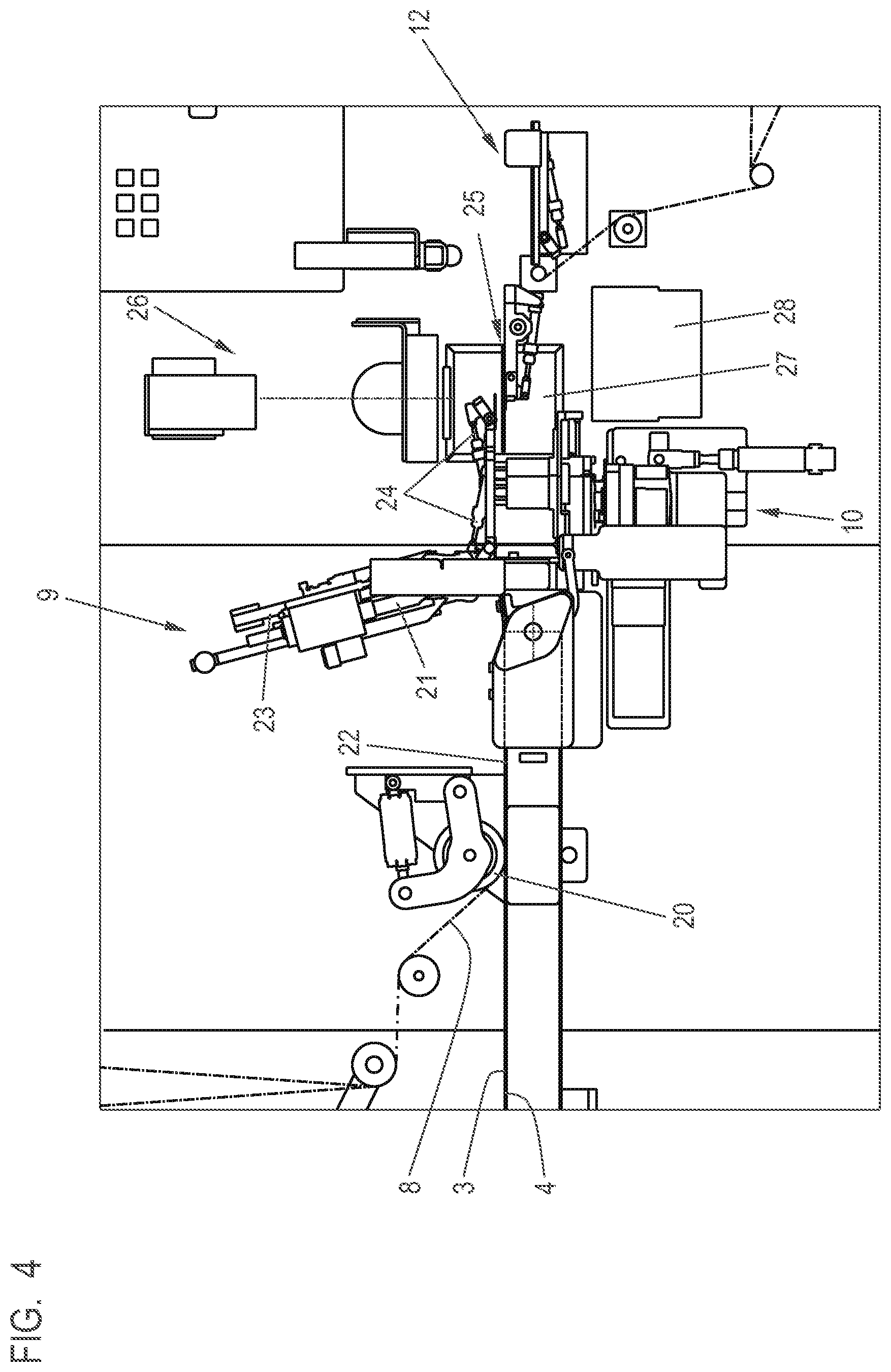 Patent US12583216 Figure 4 – Method for producing separated strip-like laminate components comprising an electronic component embedded between two laminate layers of a tape like adhesive material, and device for producing such laminate components