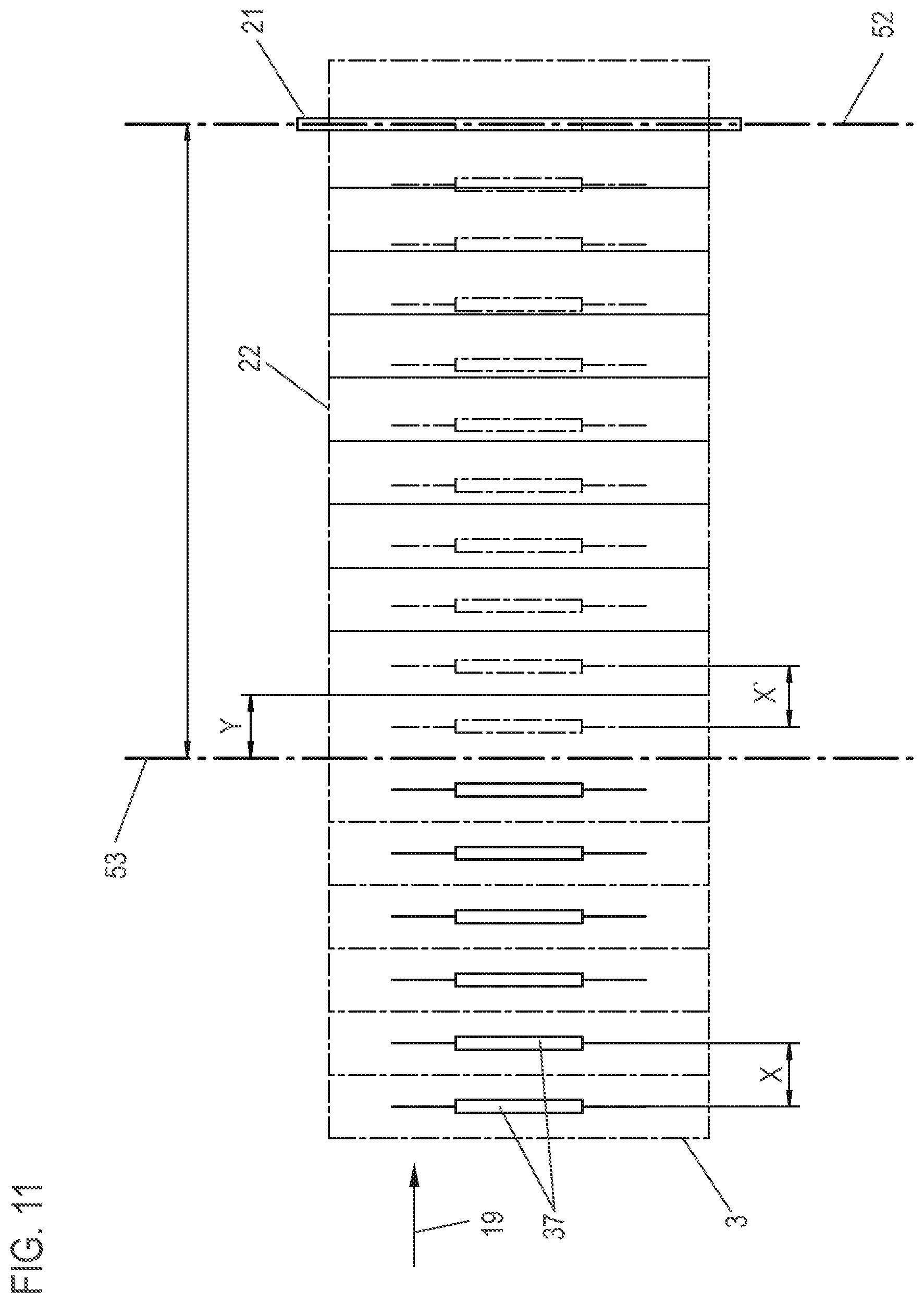 Patent US12583216 Figure 11 – Method for producing separated strip-like laminate components comprising an electronic component embedded between two laminate layers of a tape like adhesive material, and device for producing such laminate components