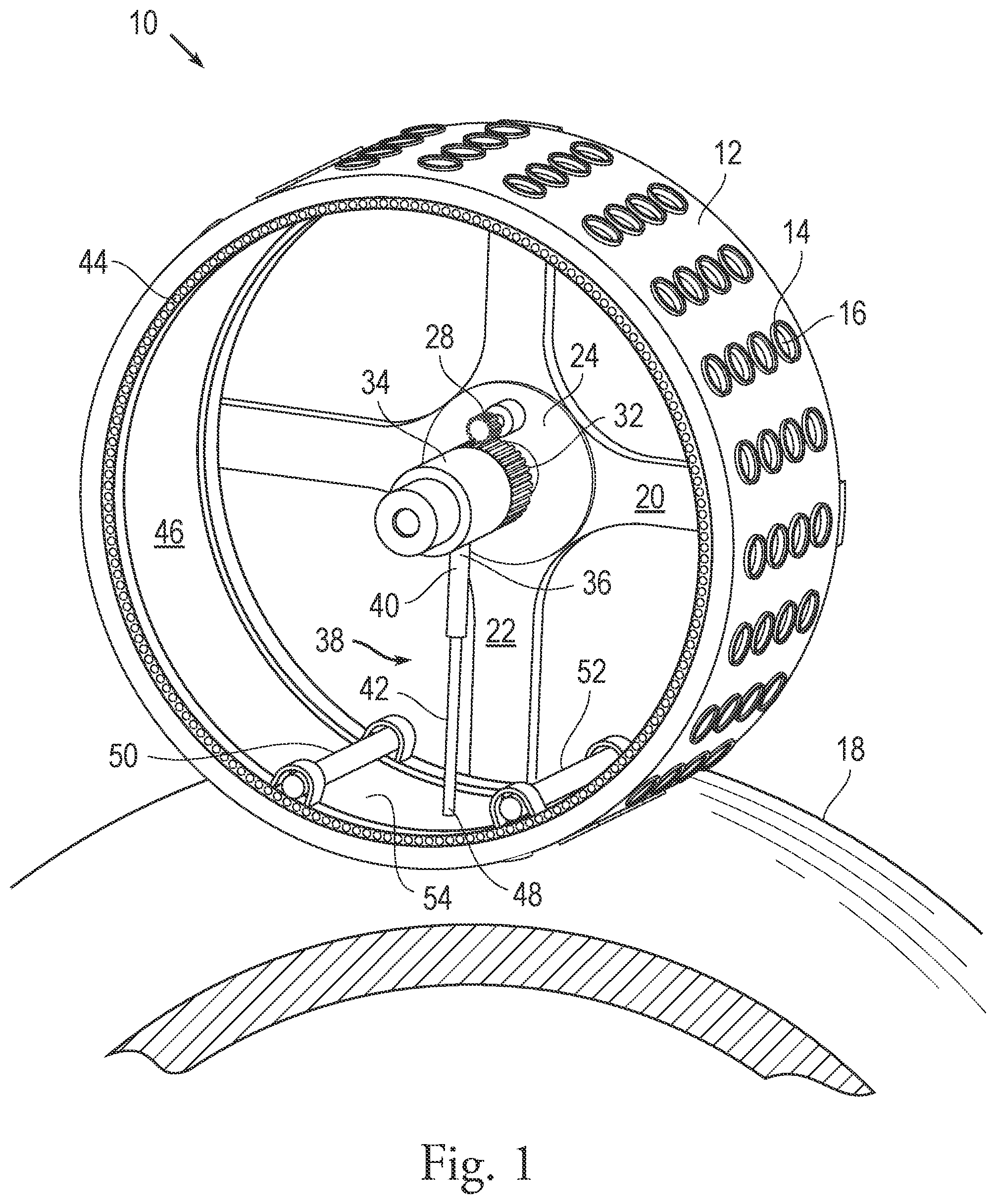 Patent US12583251 Figure 1 – Wheels with controllable suction devices for adhesion on surfaces