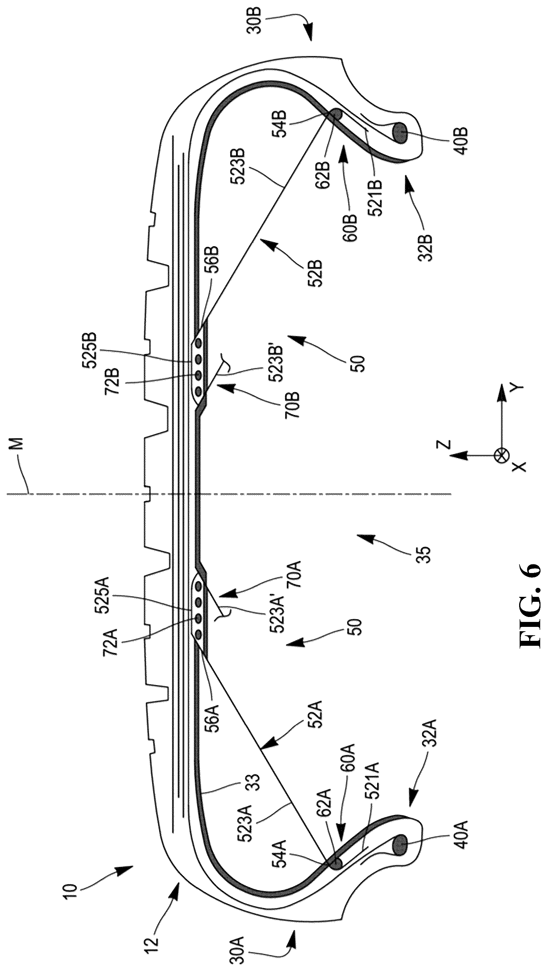 Patent US12583258 Figure 4 – Tire comprising a durable stiffening structure and allowing proper flattening