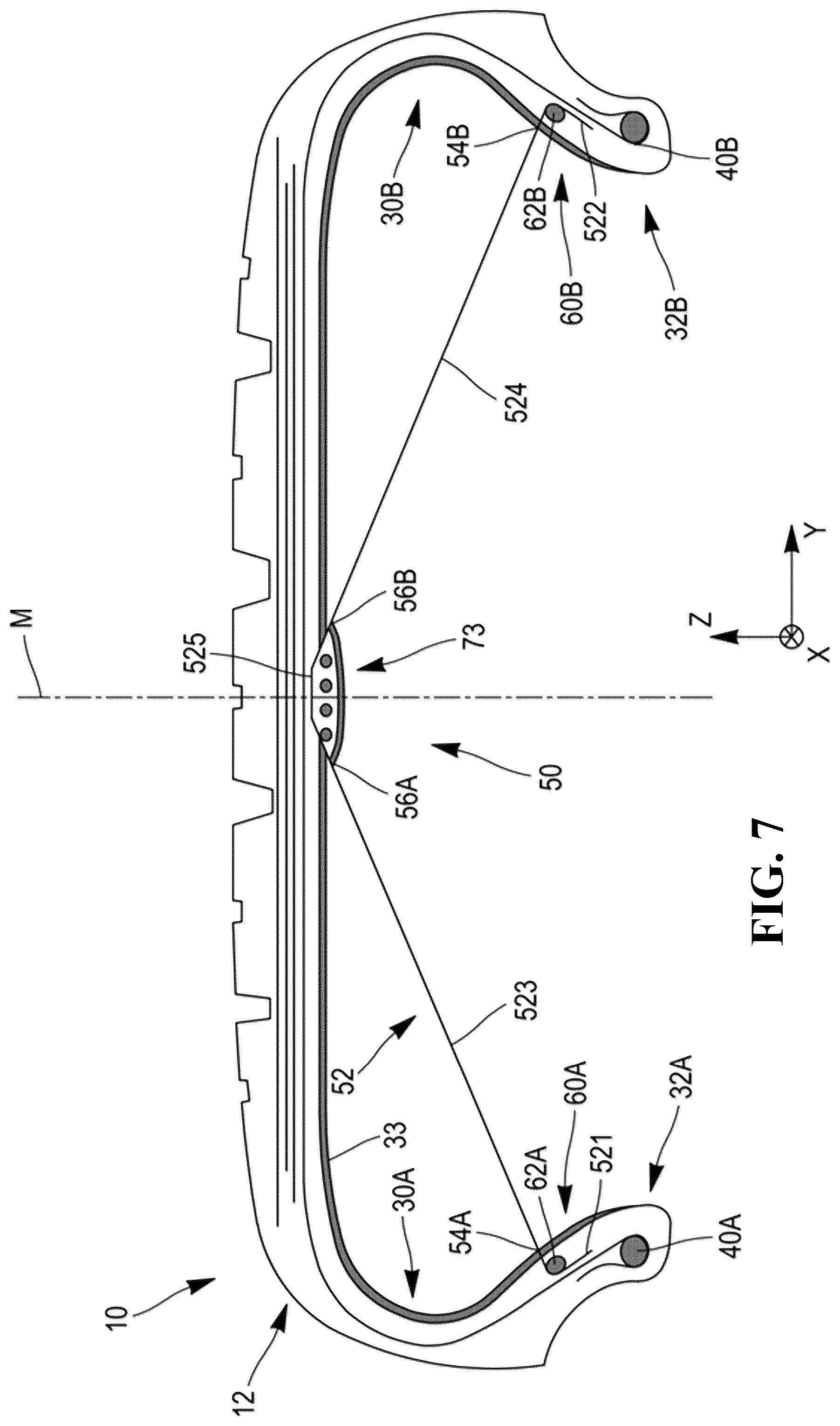 Patent US12583258 Figure 5 – Tire comprising a durable stiffening structure and allowing proper flattening