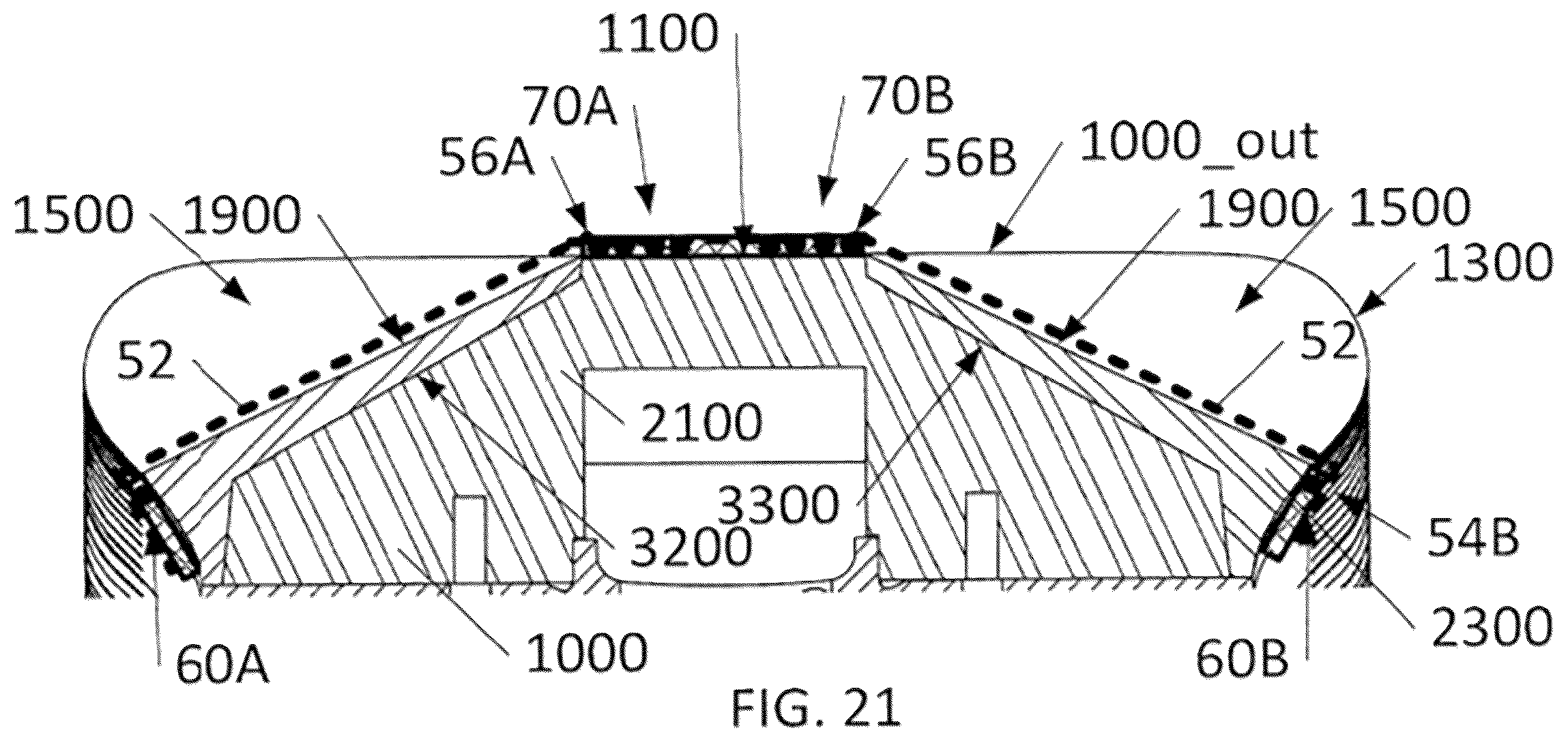 Patent US12583258 Figure 14 – Tire comprising a durable stiffening structure and allowing proper flattening