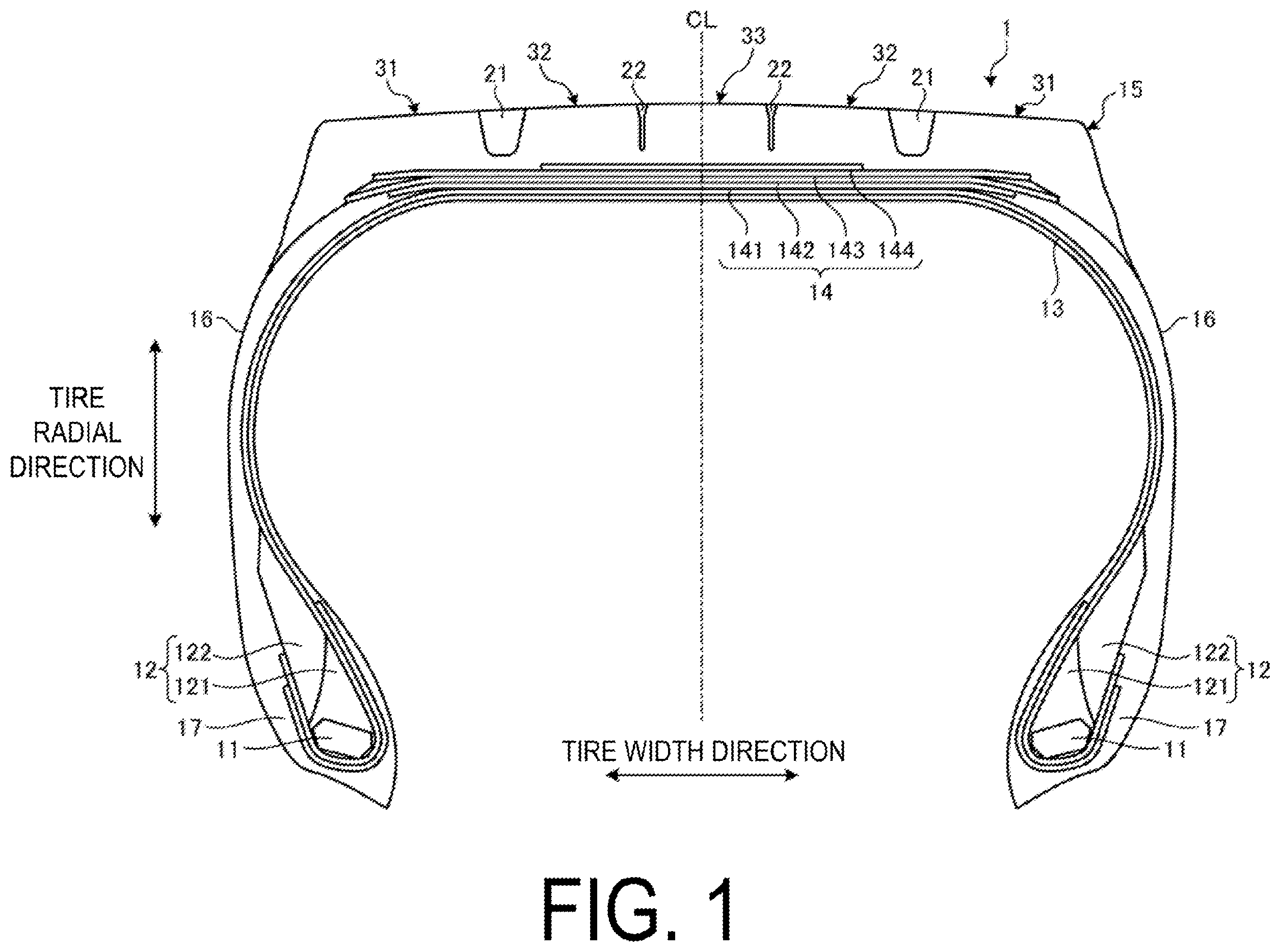 Patent US12583262 Figure 1 – Tire