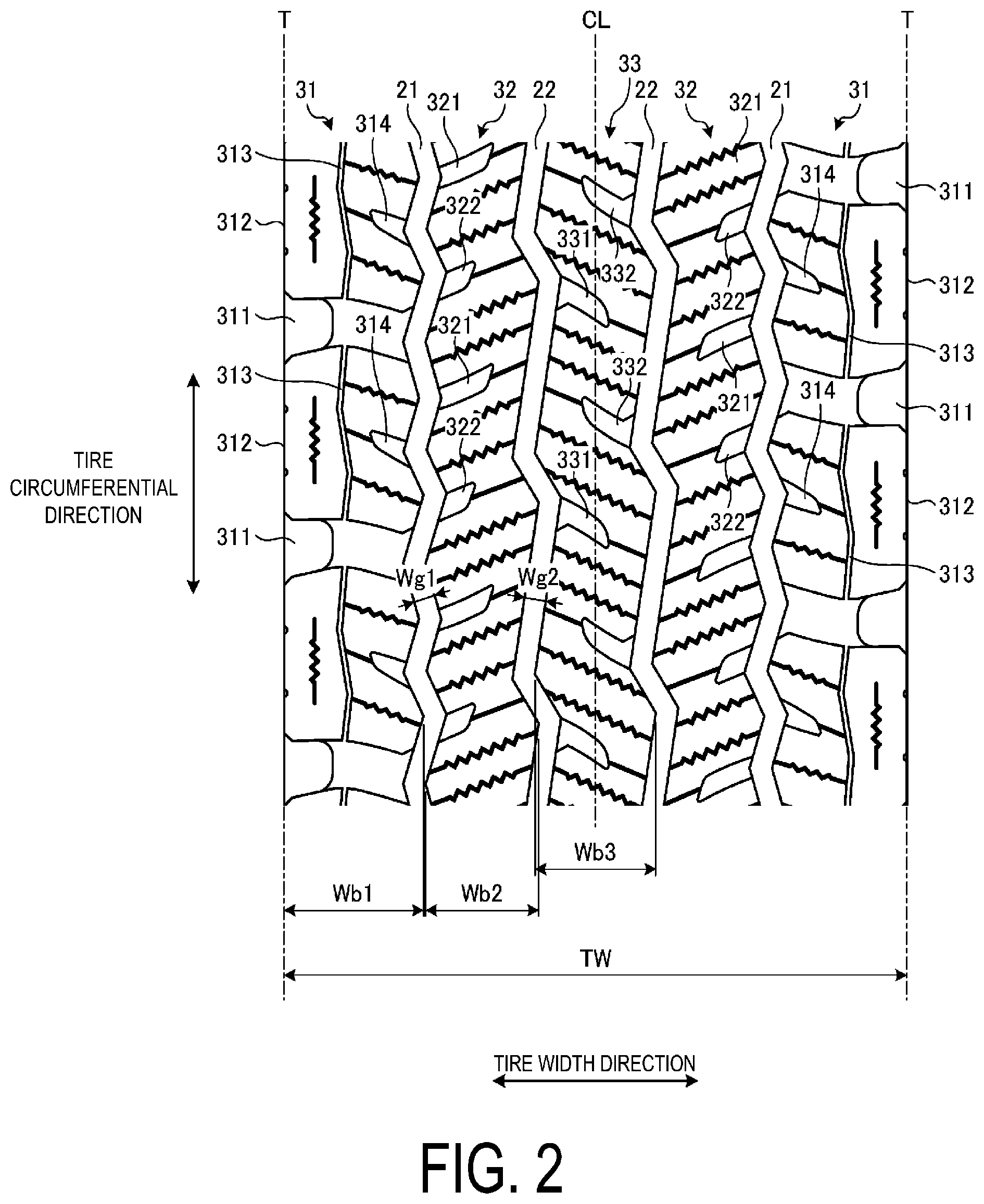 Patent US12583263 Figure 2 – Pneumatic tire