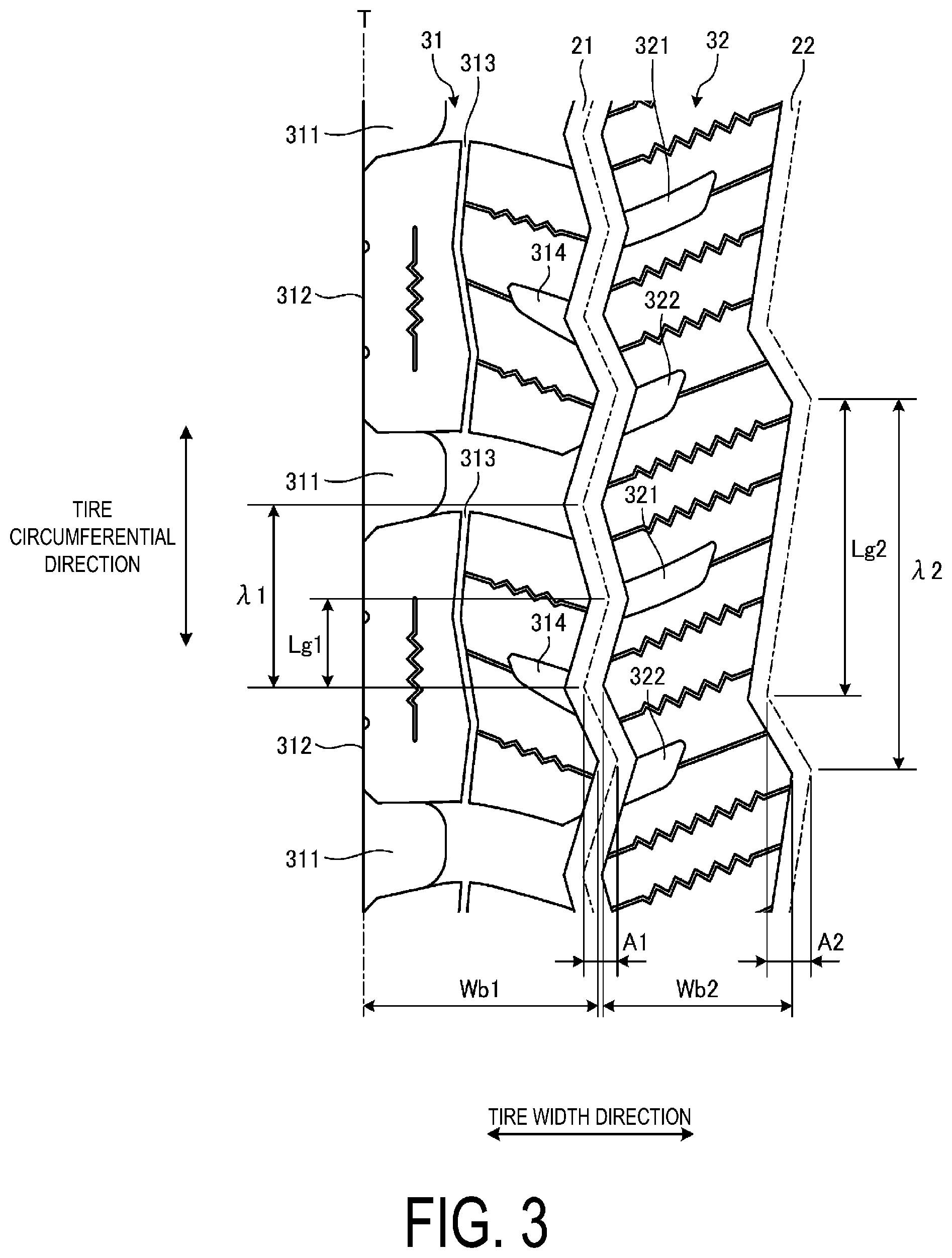 Patent US12583263 Figure 3 – Pneumatic tire