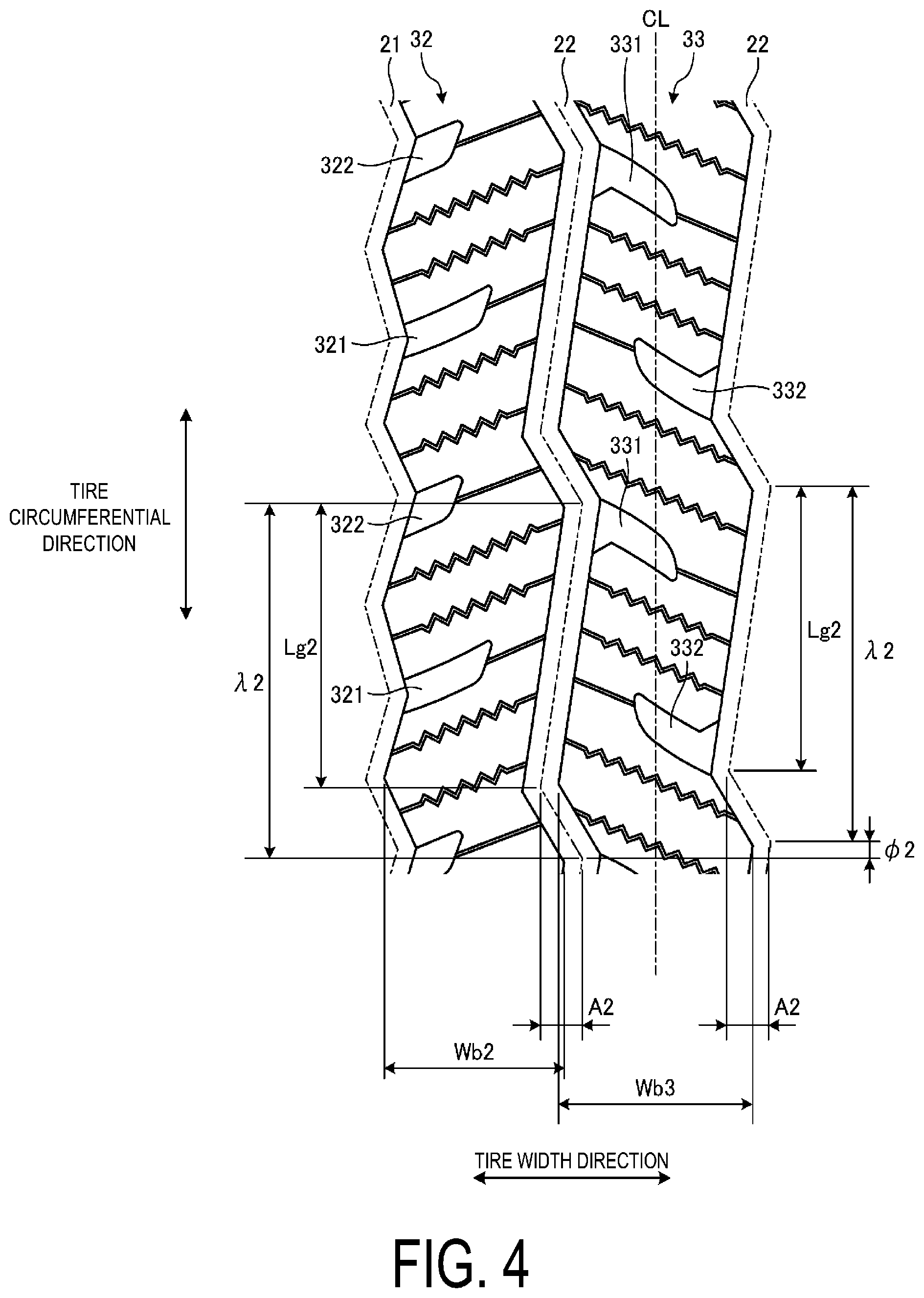 Patent US12583263 Figure 4 – Pneumatic tire
