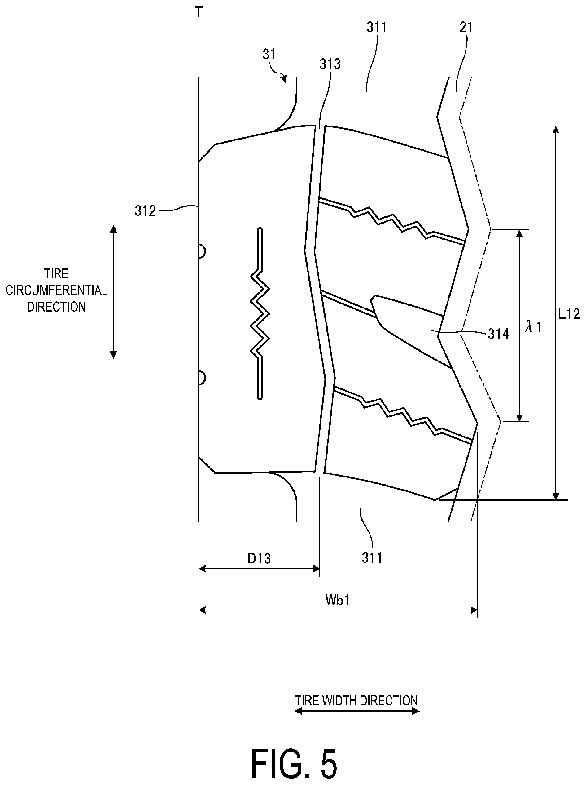 Patent US12583263 Figure 5 – Pneumatic tire