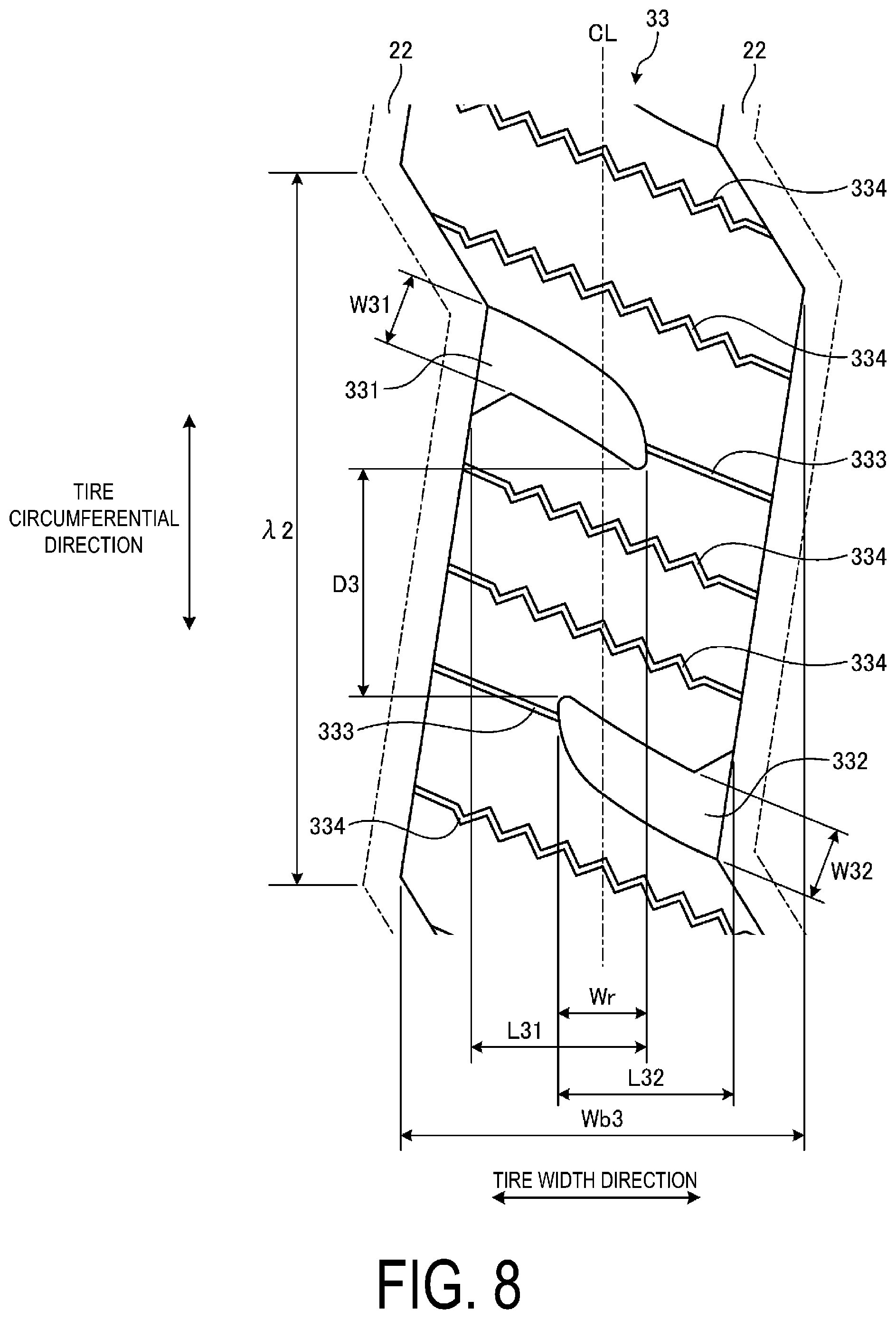 Patent US12583263 Figure 8 – Pneumatic tire