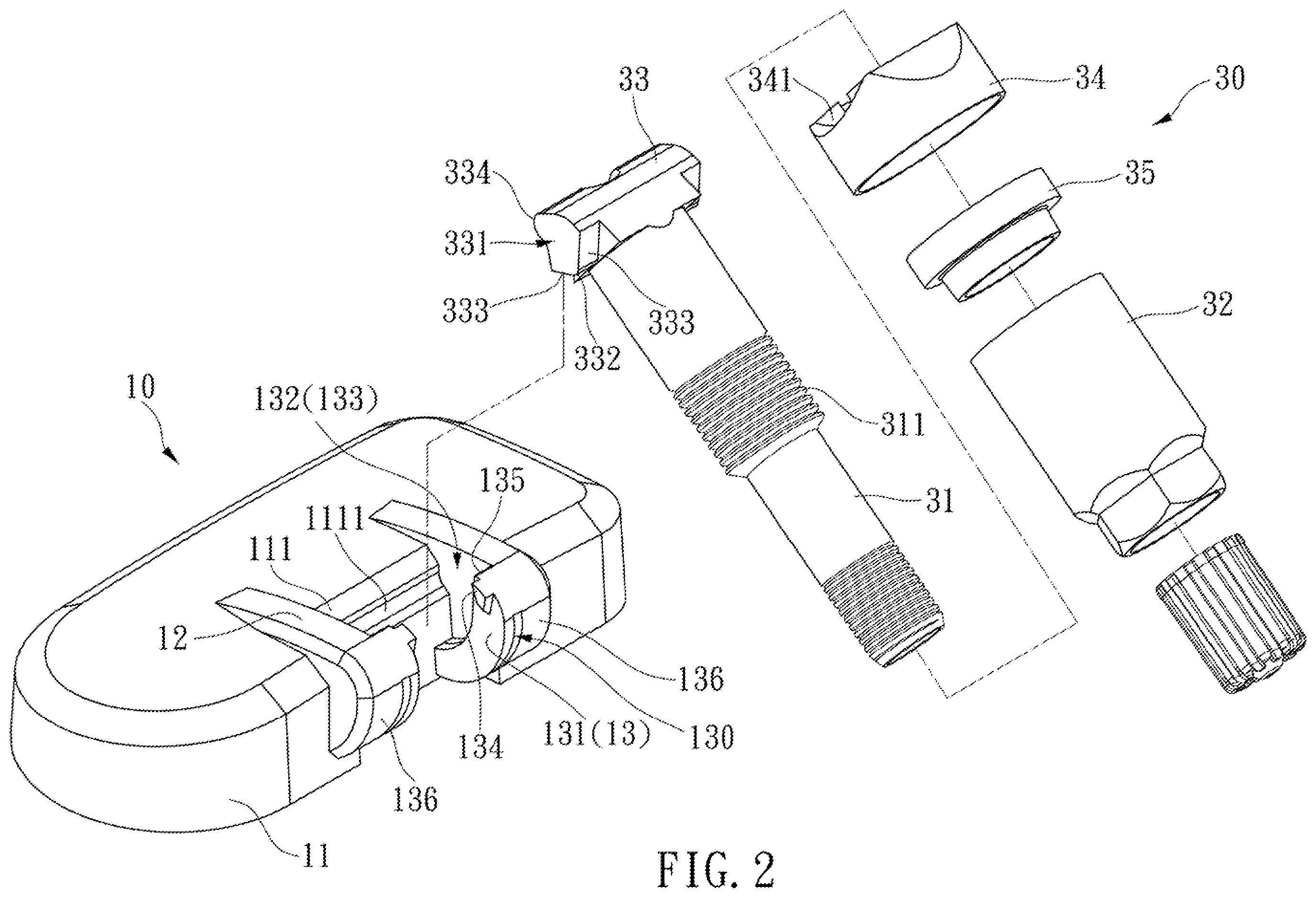Patent US12583270 Figure 2 – Tire pressure sensor attached to an air valve