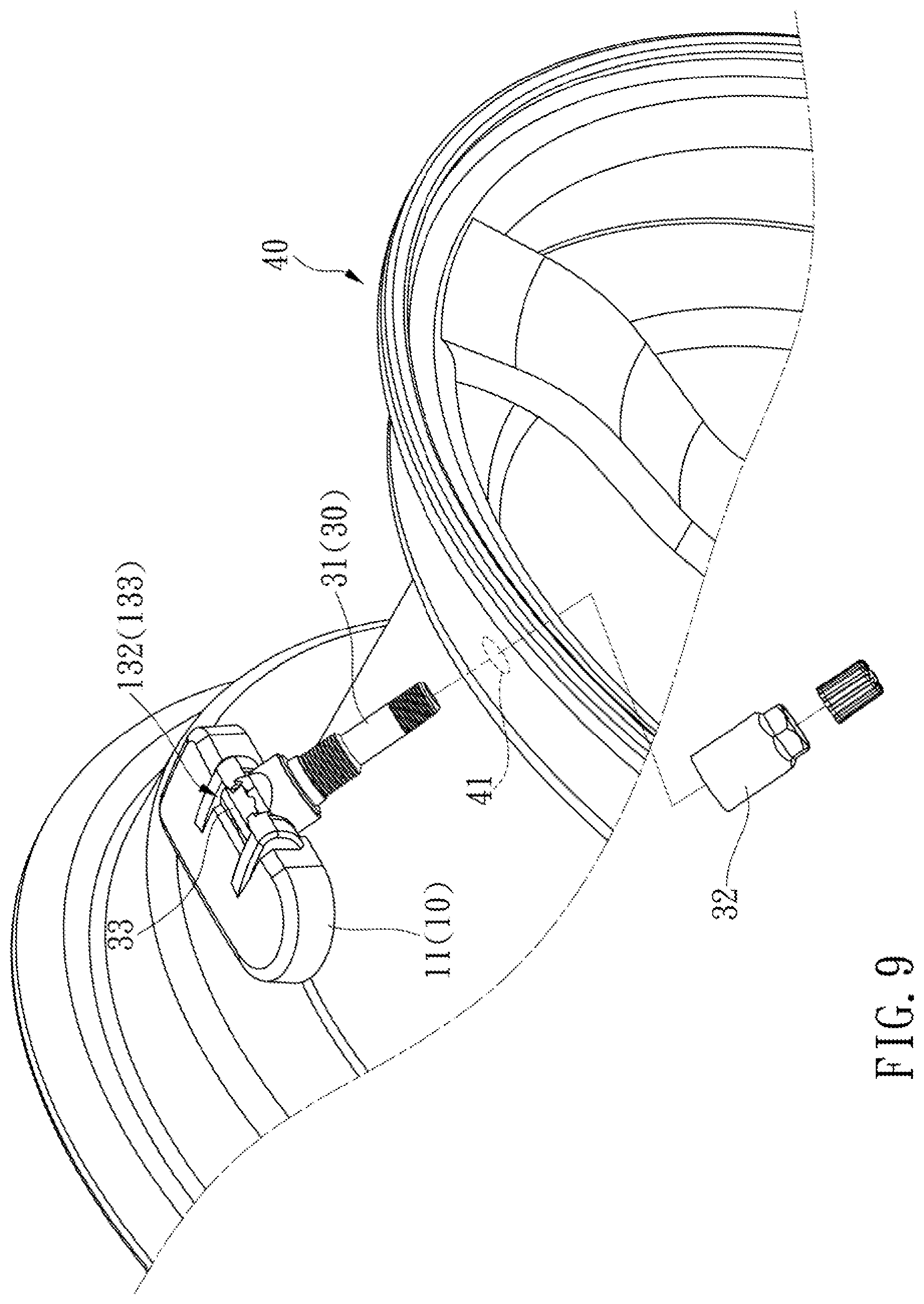 Patent US12583270 Figure 8 – Tire pressure sensor attached to an air valve