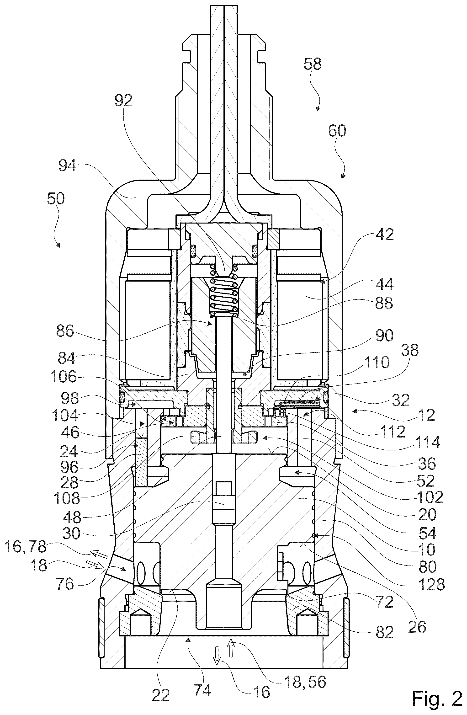 Patent US12583279 Figure 2 – Control valve device for controlling damping characteristics, and hydraulic flow-through solenoid valve