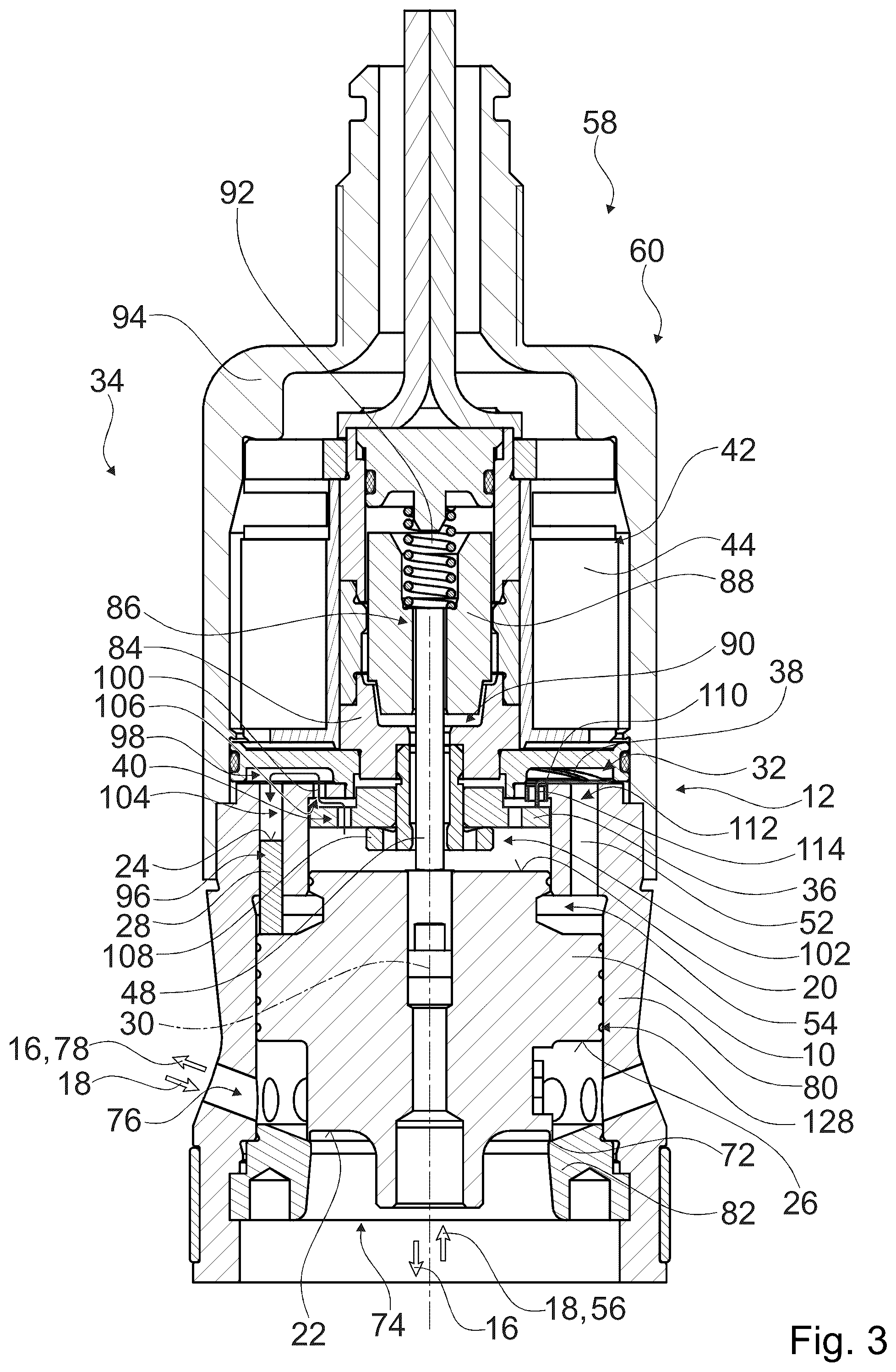 Patent US12583279 Figure 3 – Control valve device for controlling damping characteristics, and hydraulic flow-through solenoid valve