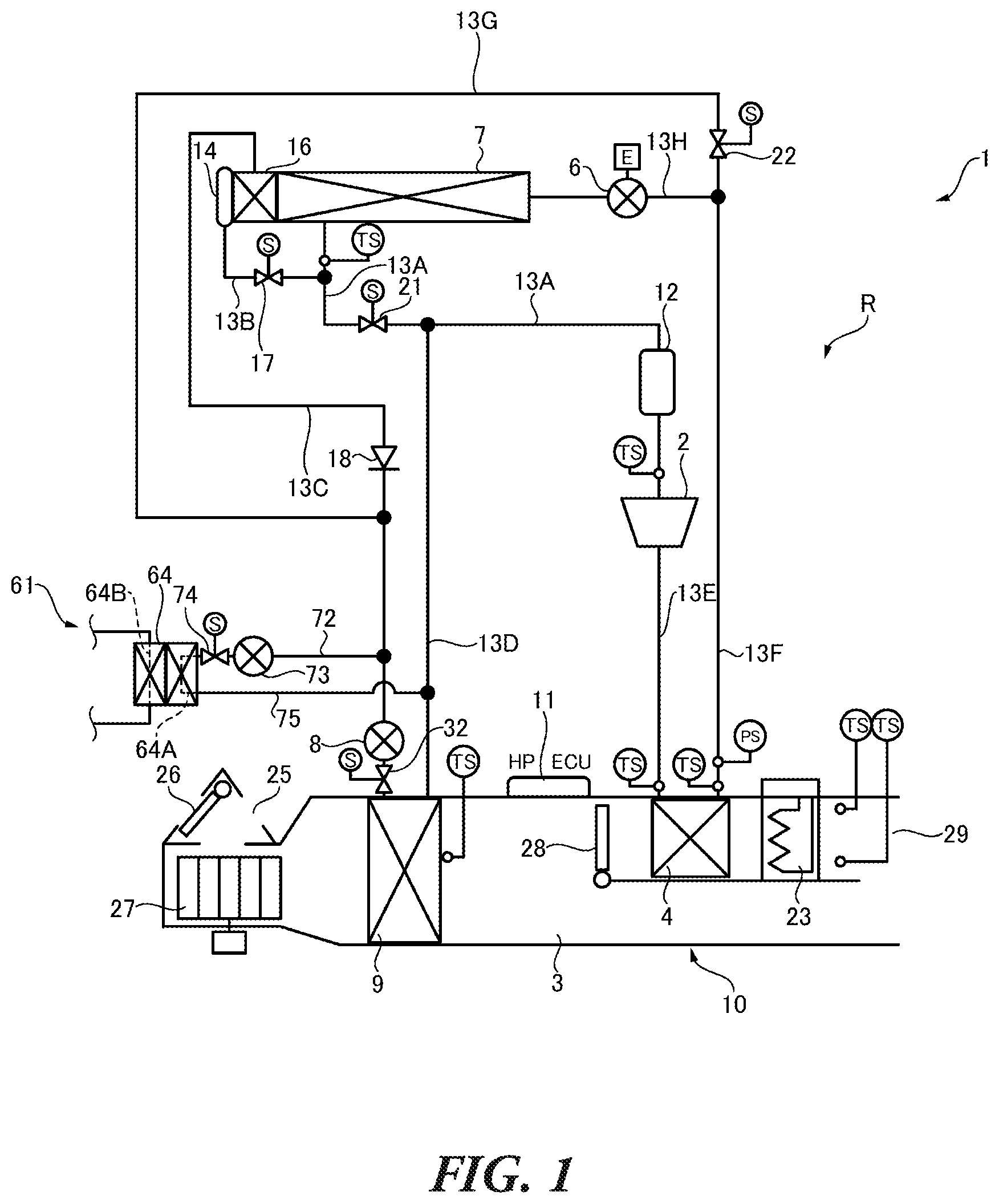 Patent US12583282 Figure 1 – Vehicle air conditioning apparatus