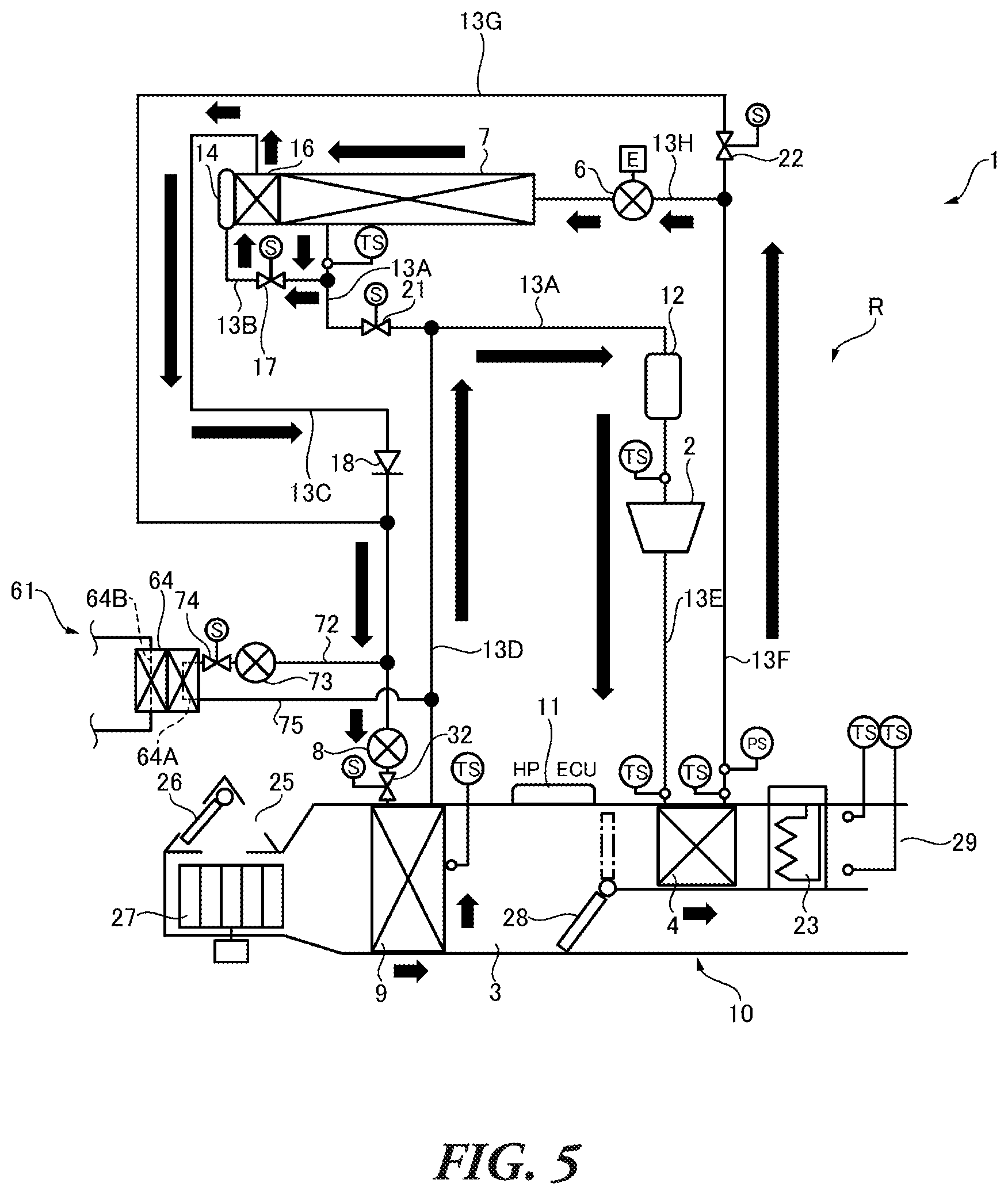 Patent US12583282 Figure 5 – Vehicle air conditioning apparatus