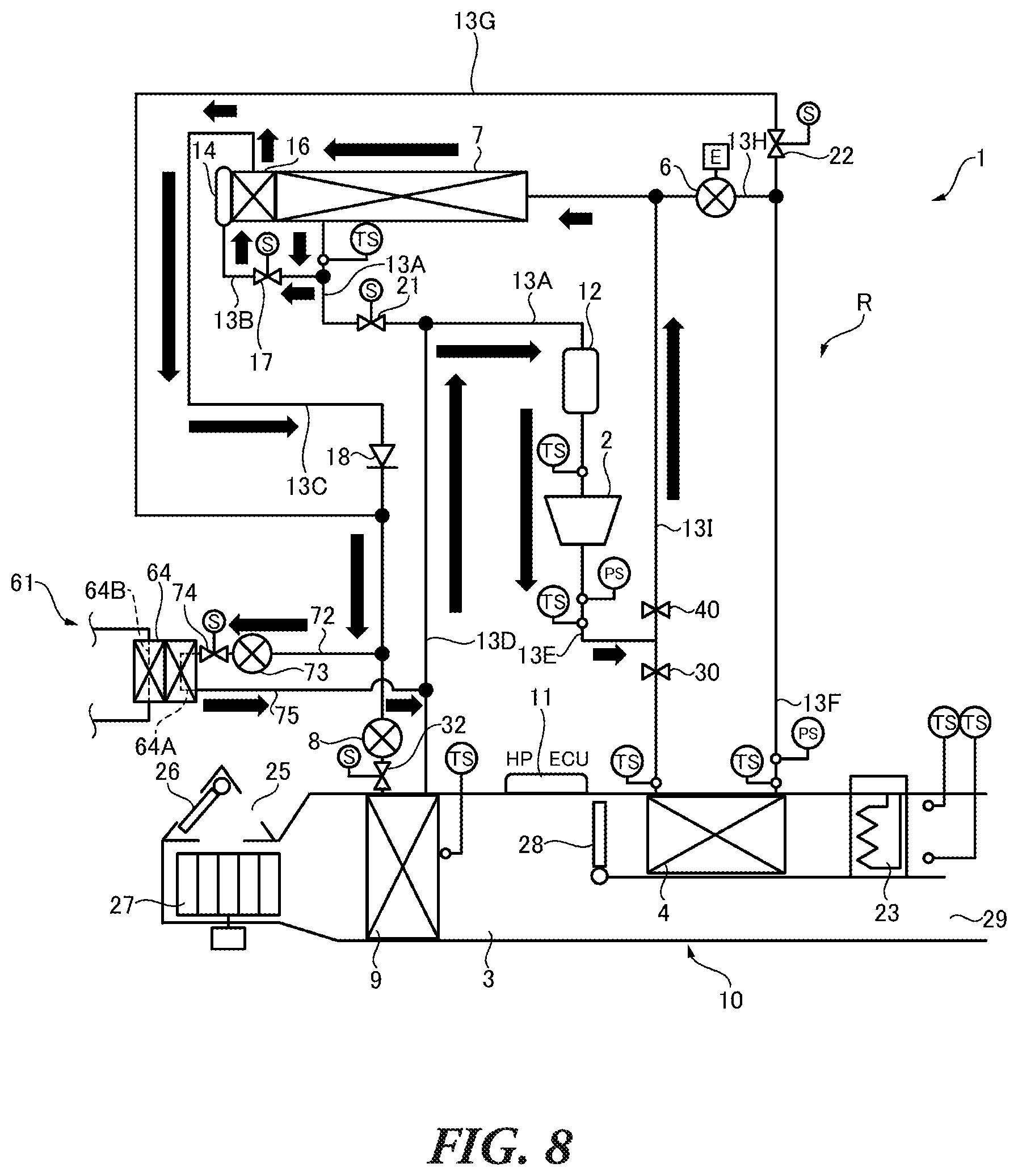 Patent US12583282 Figure 8 – Vehicle air conditioning apparatus