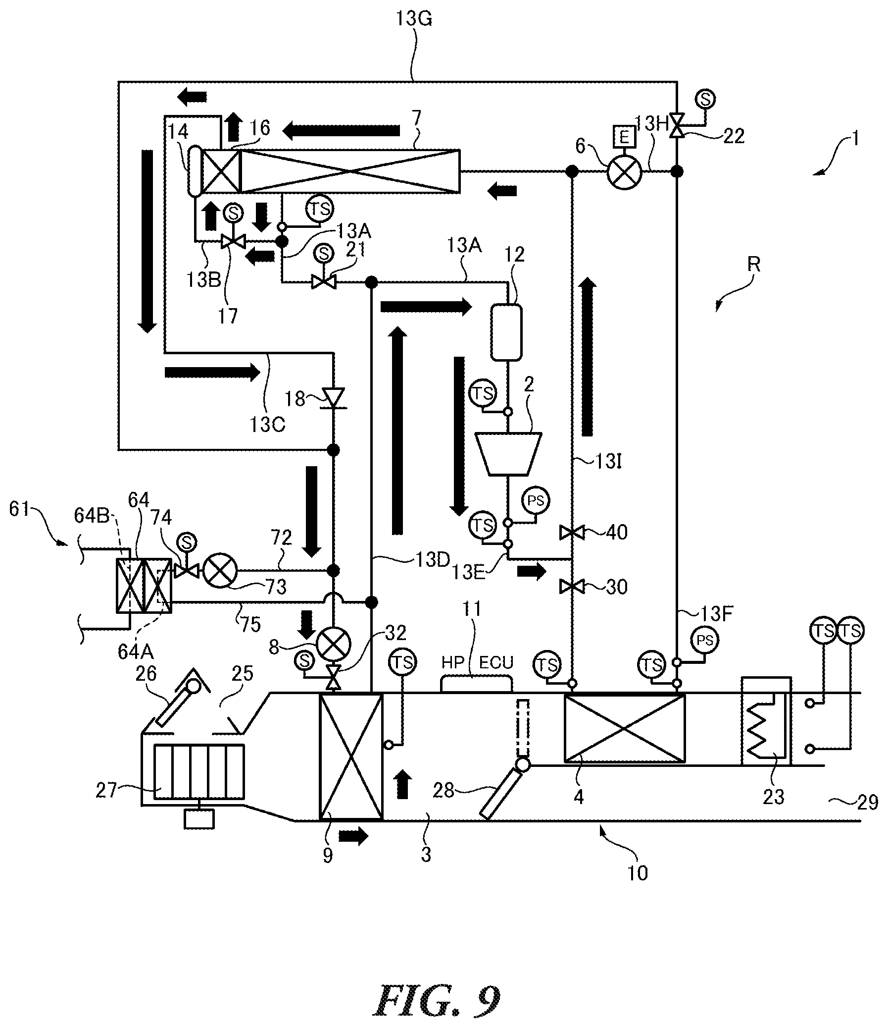 Patent US12583282 Figure 9 – Vehicle air conditioning apparatus