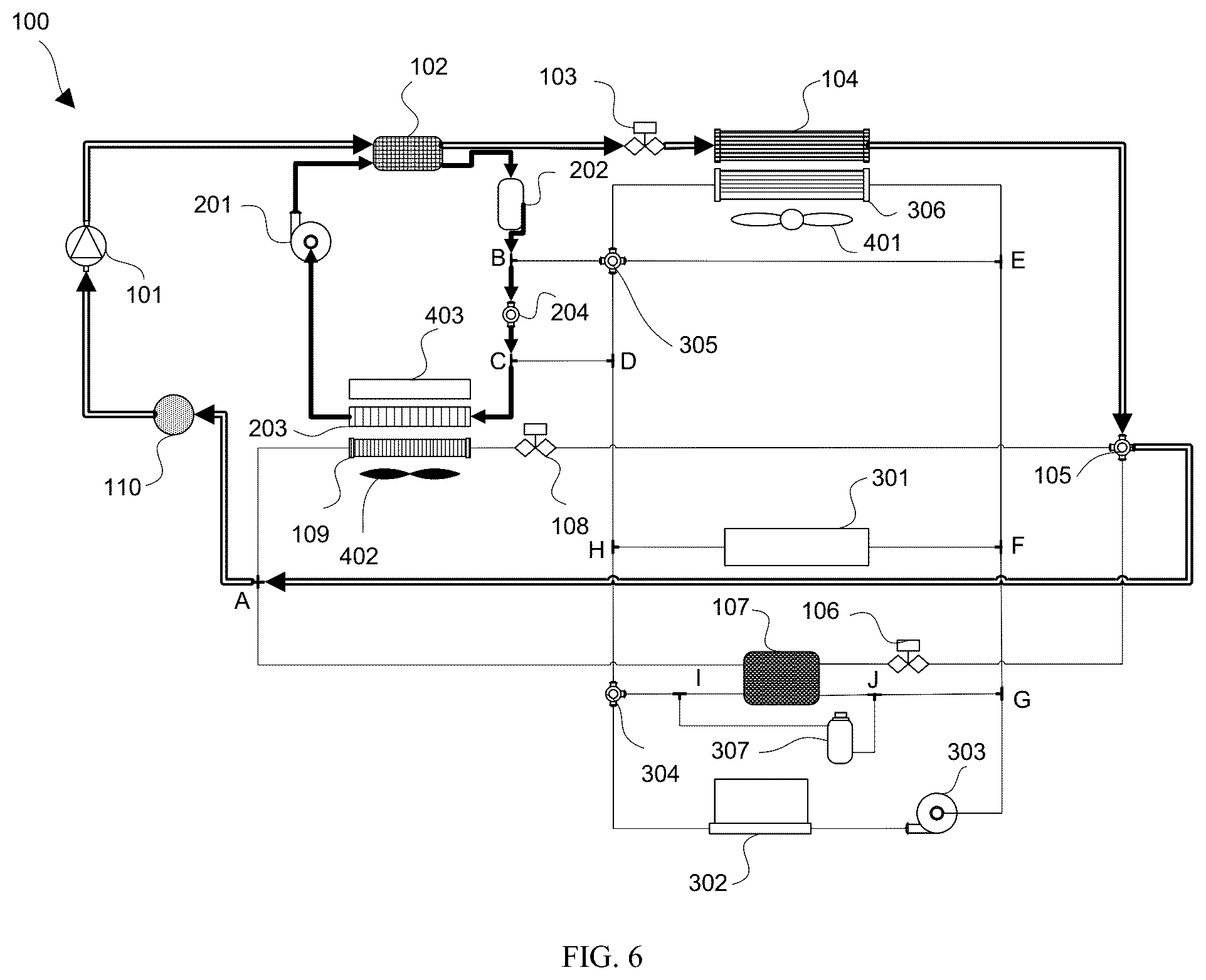 Patent US12583283 Figure 4 – Electric vehicle indirect heat pump system with multiple heat recovery and enhanced refrigerant cooling