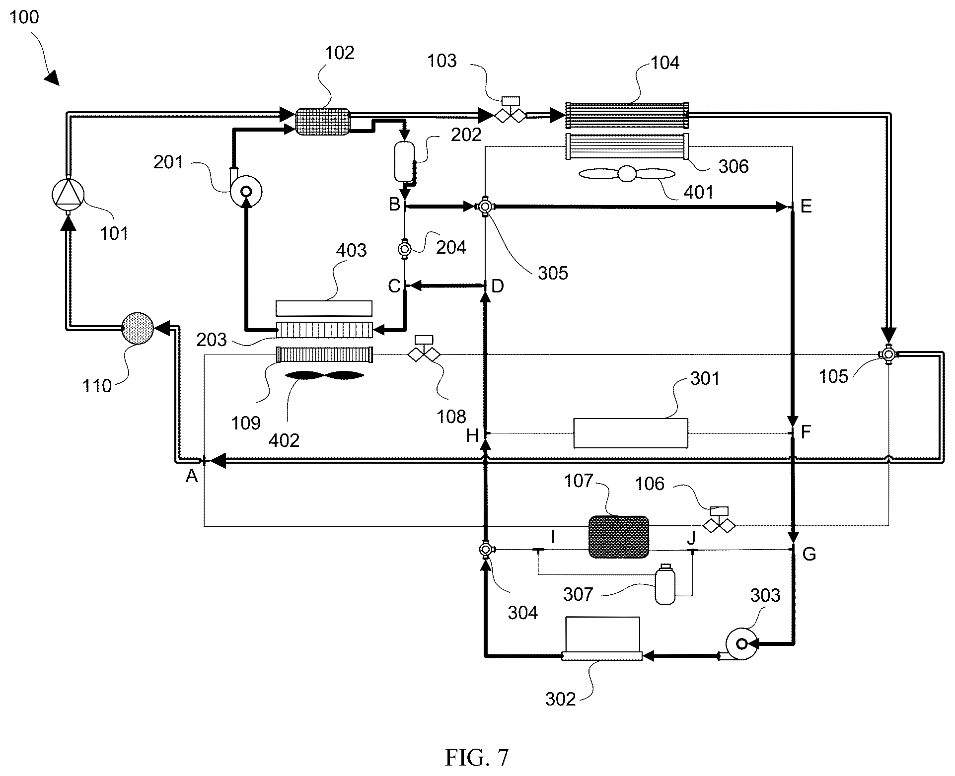 Patent US12583283 Figure 5 – Electric vehicle indirect heat pump system with multiple heat recovery and enhanced refrigerant cooling