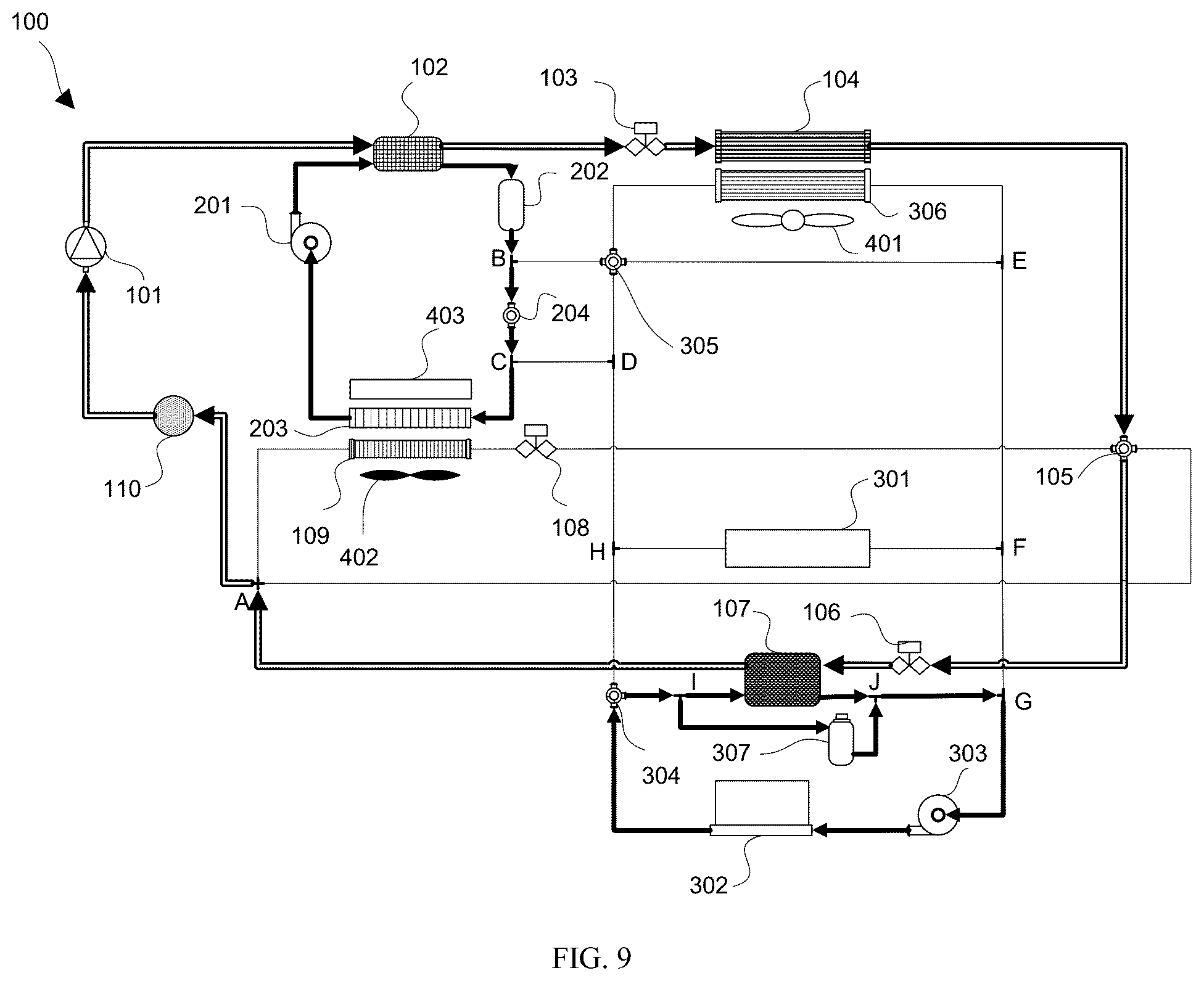 Patent US12583283 Figure 7 – Electric vehicle indirect heat pump system with multiple heat recovery and enhanced refrigerant cooling