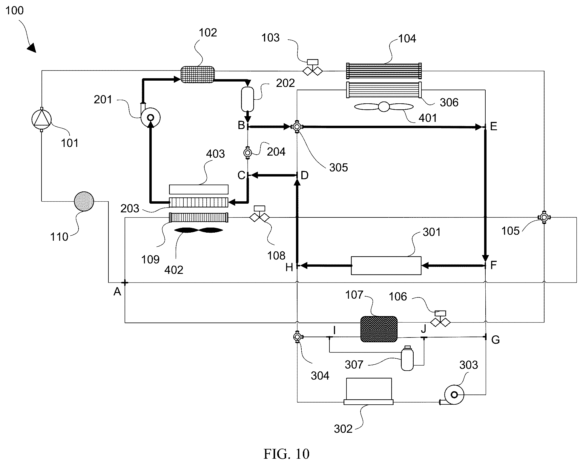 Patent US12583283 Figure 8 – Electric vehicle indirect heat pump system with multiple heat recovery and enhanced refrigerant cooling