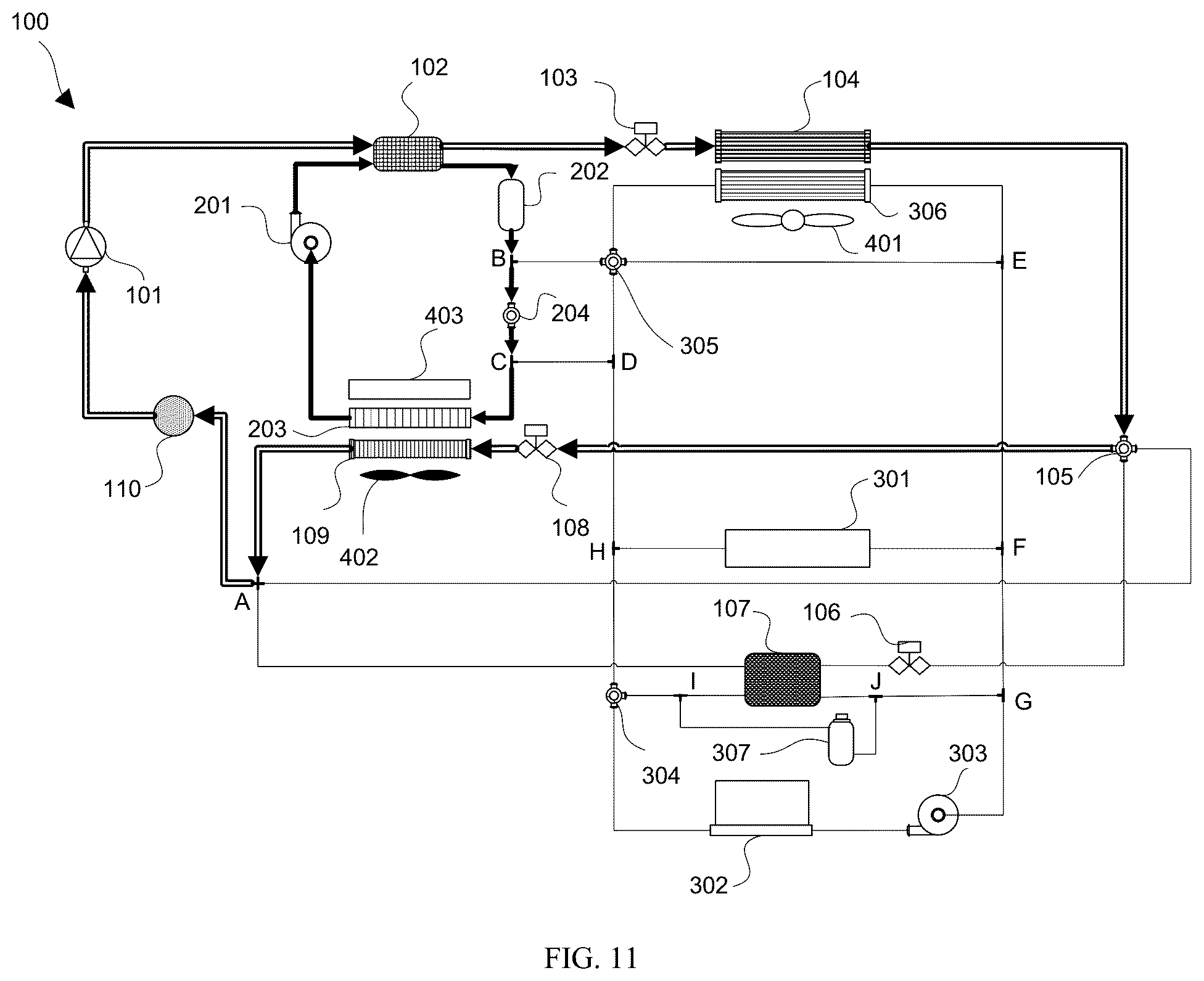 Patent US12583283 Figure 9 – Electric vehicle indirect heat pump system with multiple heat recovery and enhanced refrigerant cooling