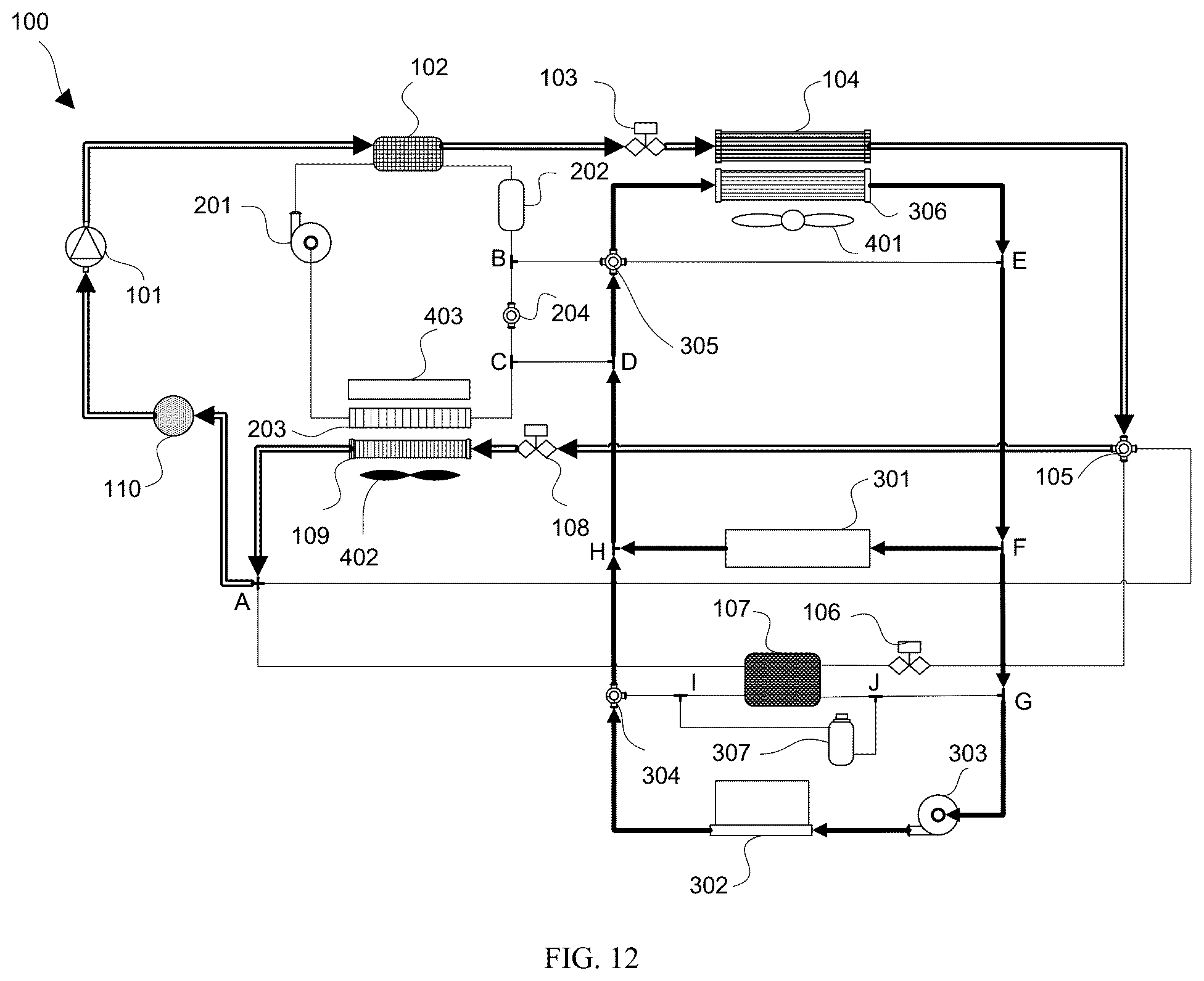Patent US12583283 Figure 10 – Electric vehicle indirect heat pump system with multiple heat recovery and enhanced refrigerant cooling