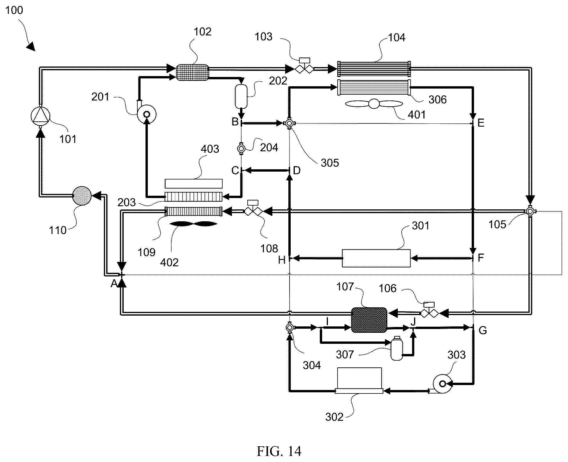 Patent US12583283 Figure 12 – Electric vehicle indirect heat pump system with multiple heat recovery and enhanced refrigerant cooling