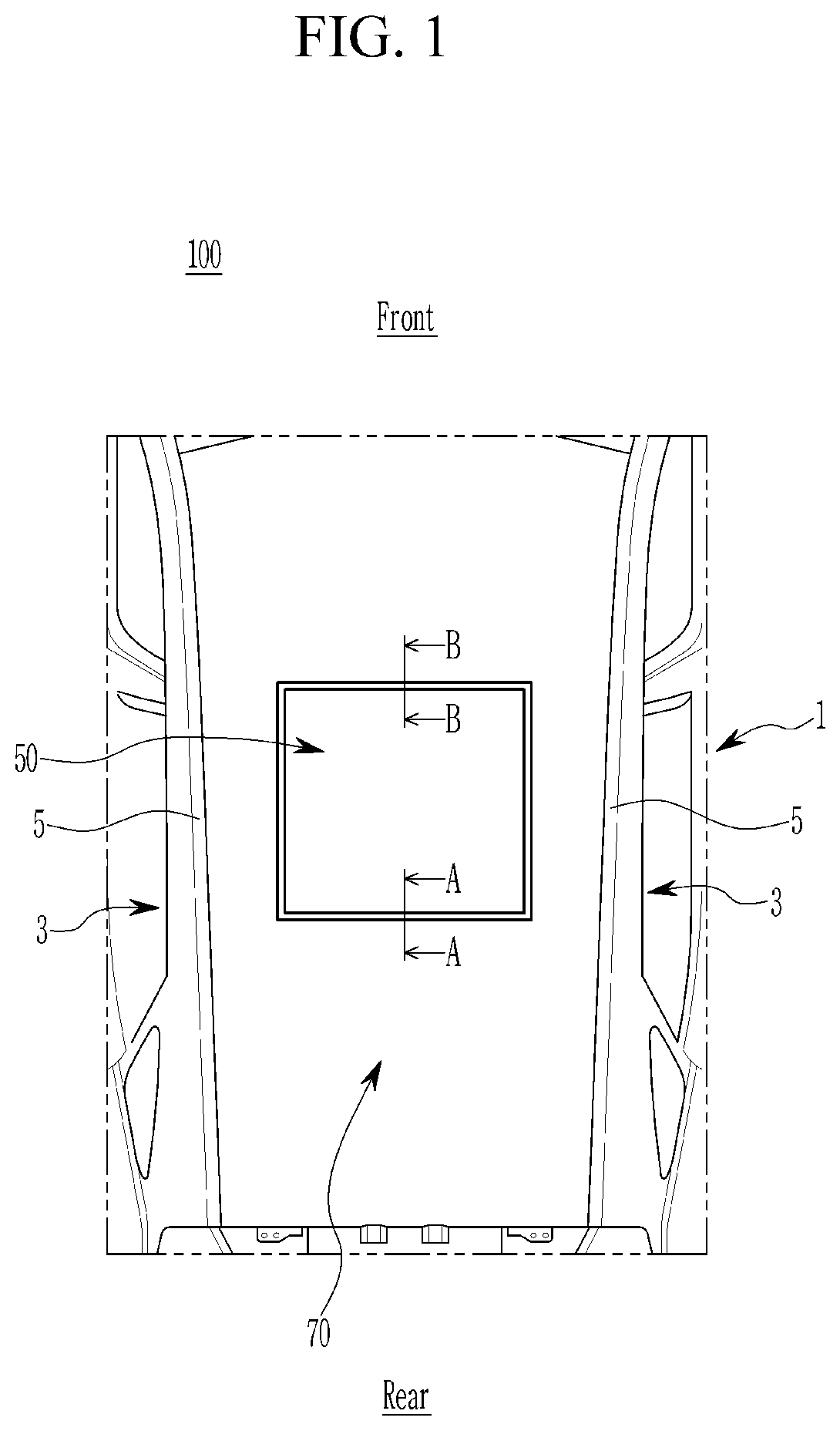 Patent US12583297 — Roof structure for vehicle — Figure 1