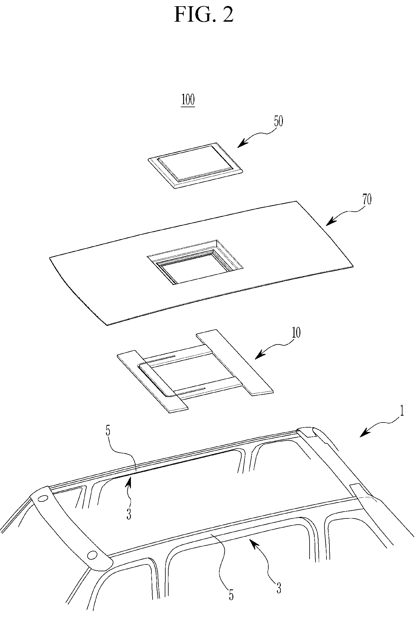 Patent US12583297 Figure 2 – Roof structure for vehicle