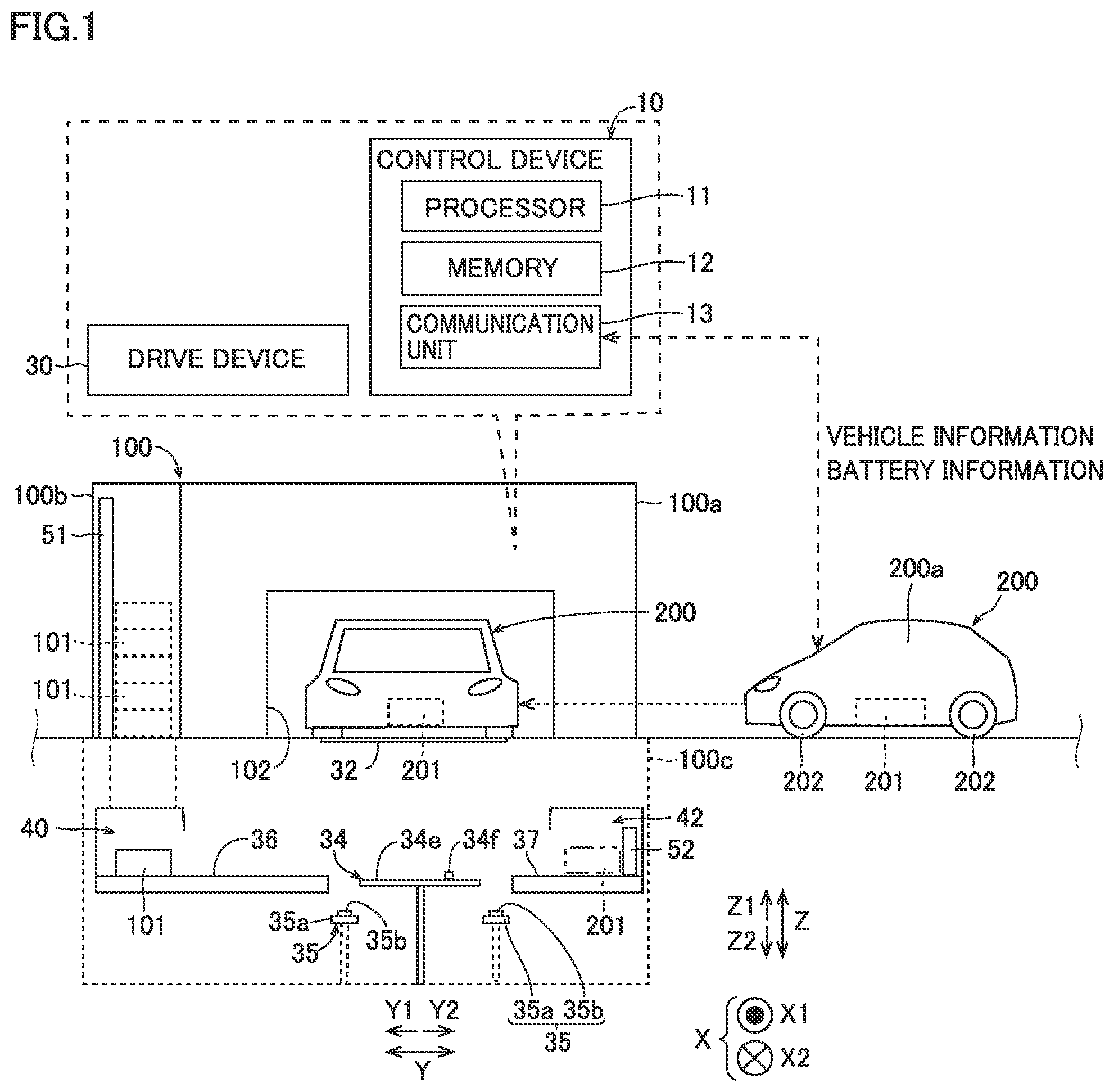 Patent US12583355 Figure 1 – Battery replacement apparatus
