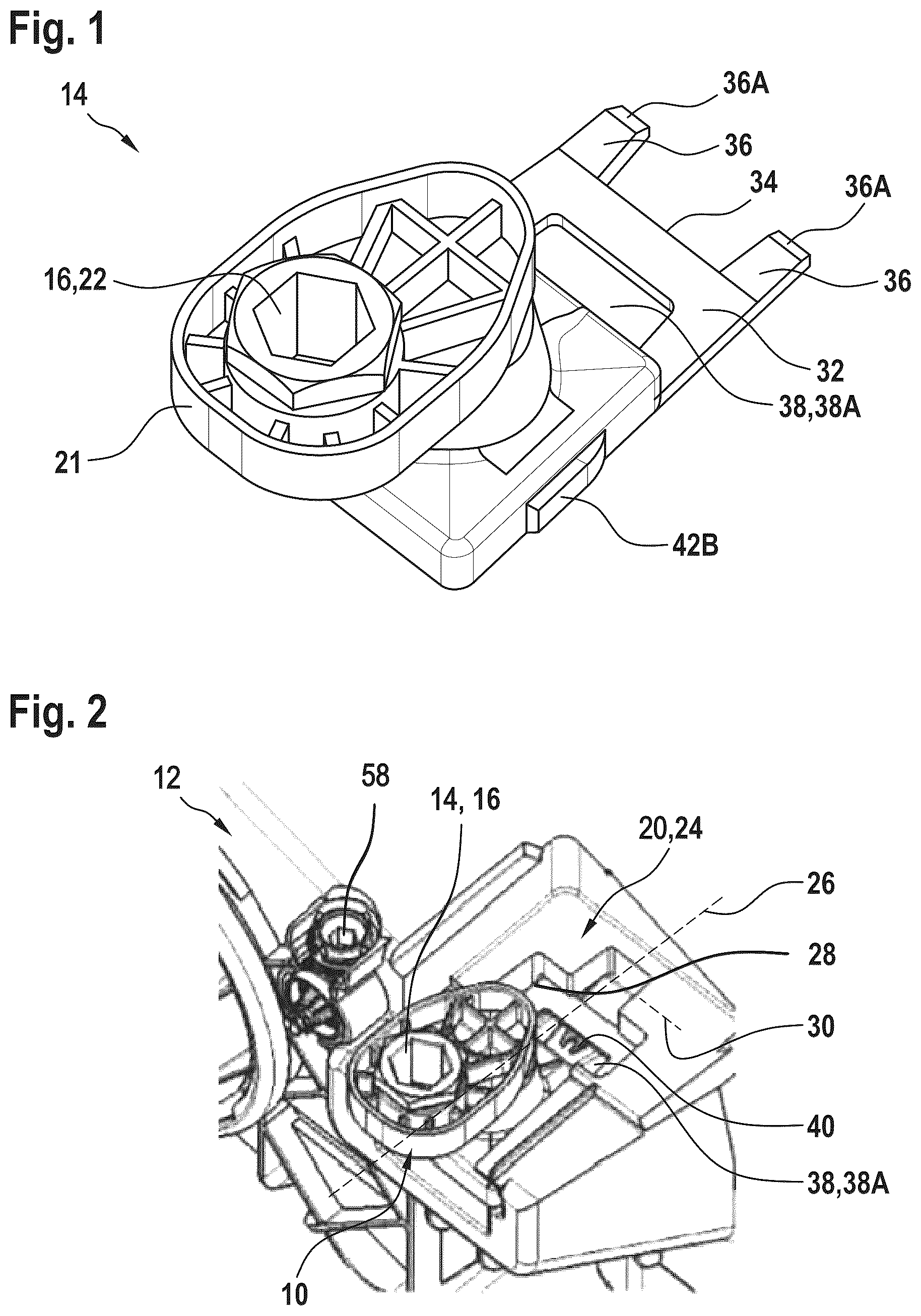 Patent US12583377 Figure 1 – Fastening device for fastening a headlamp in a motor vehicle, a headlamp assembly, a motor vehicle, a kit comprising a plurality of fastening devices