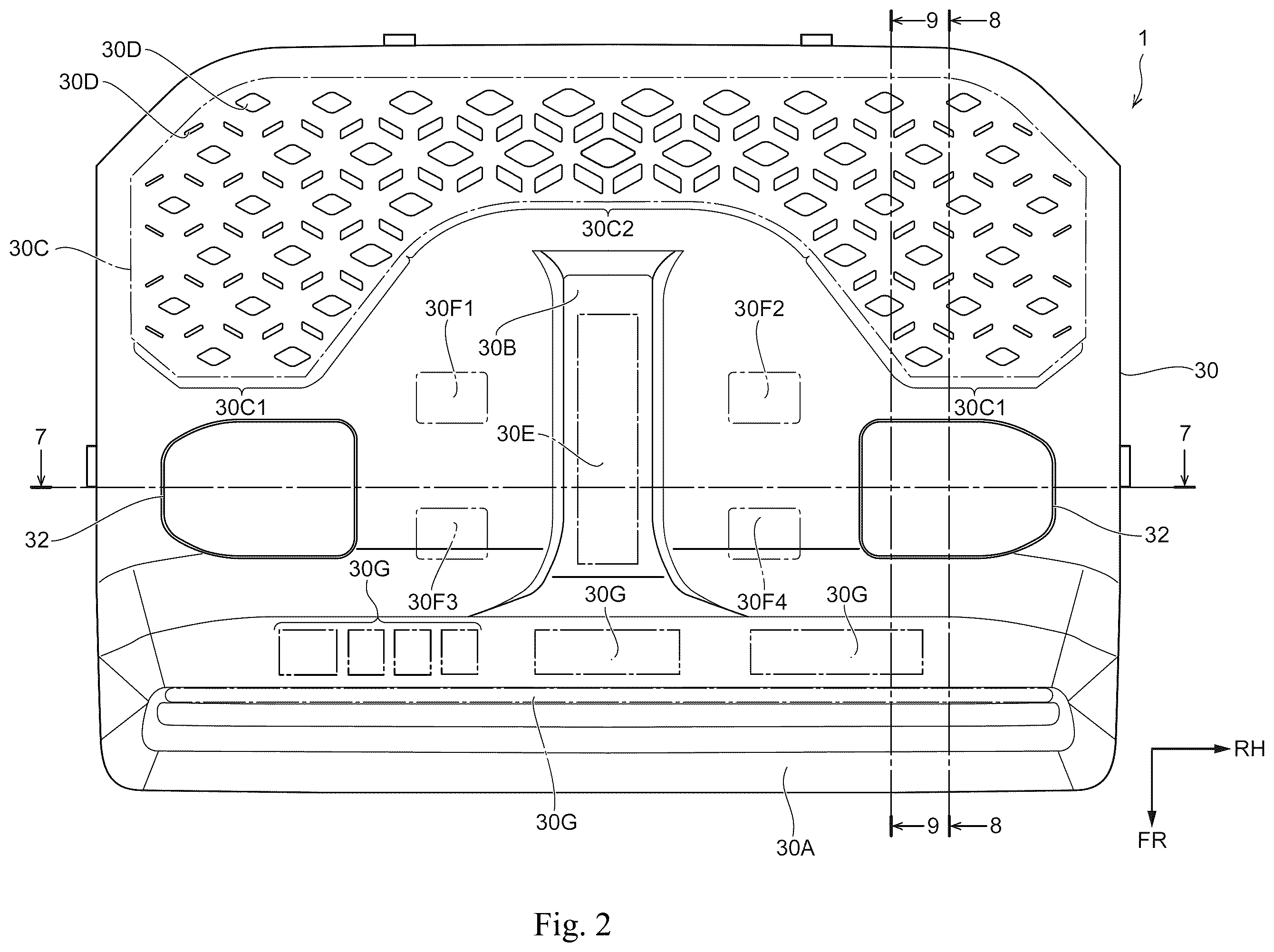 Patent US12583383 Figure 2 – Vehicle cabin illumination device
