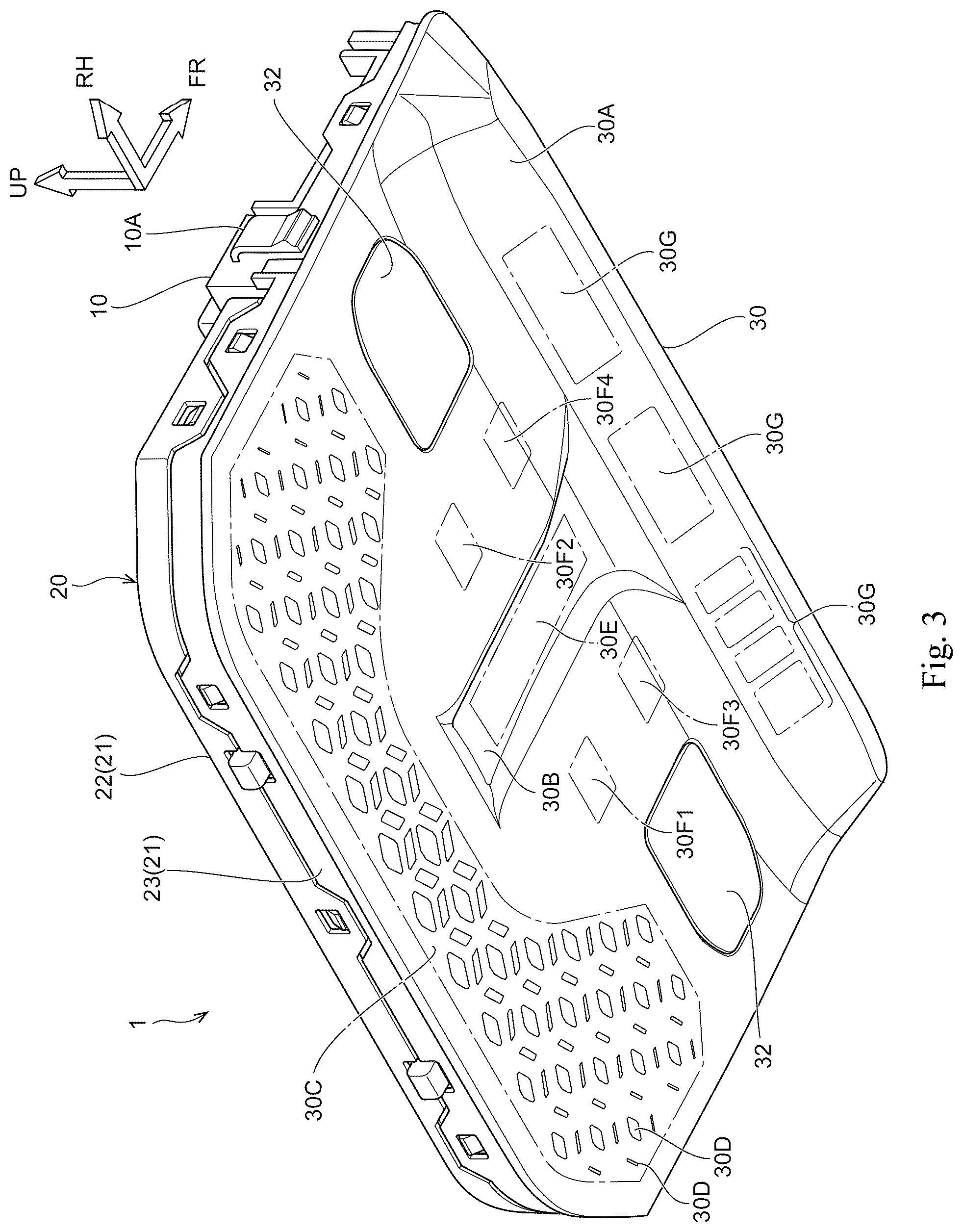 Patent US12583383 Figure 3 – Vehicle cabin illumination device