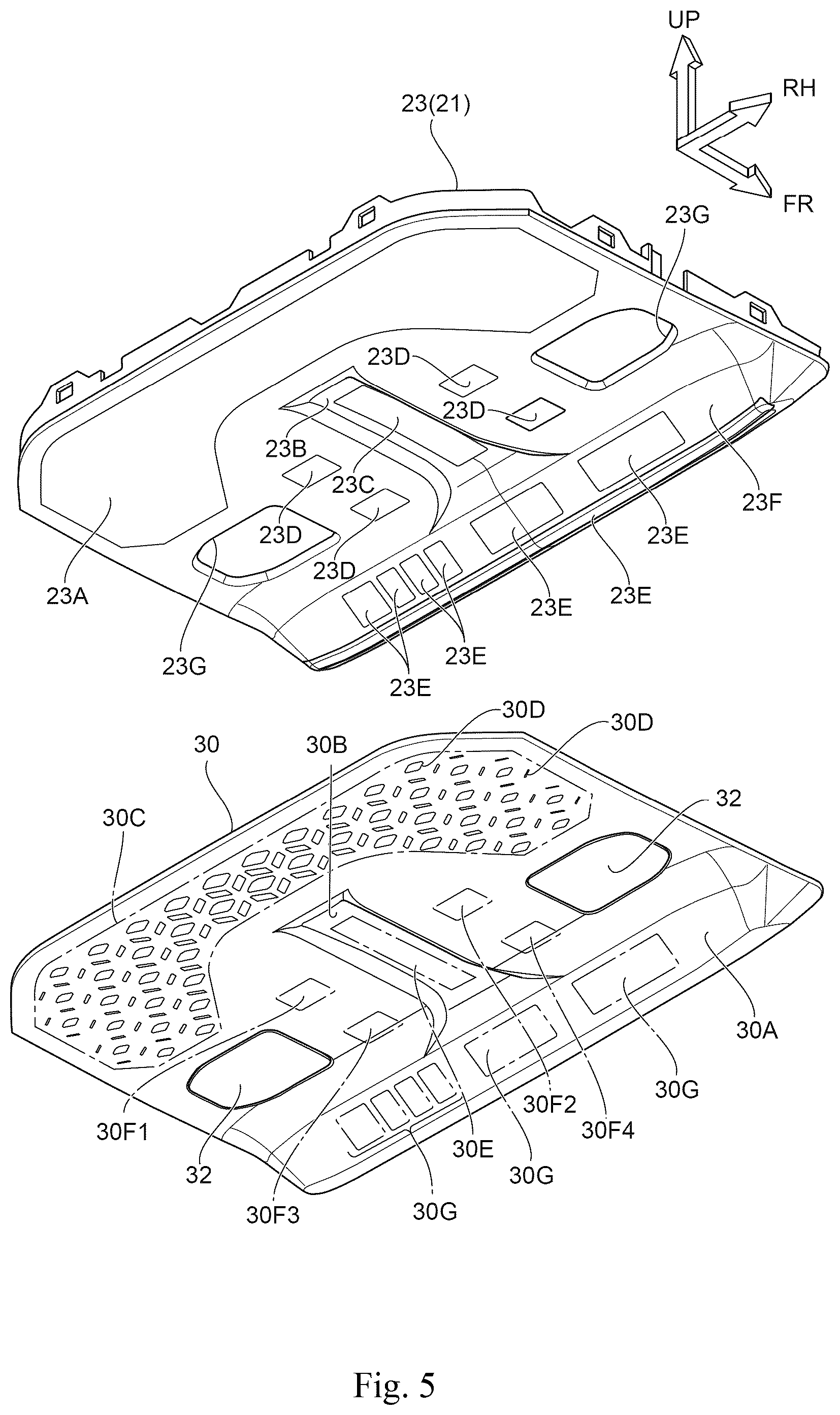 Patent US12583383 Figure 5 – Vehicle cabin illumination device