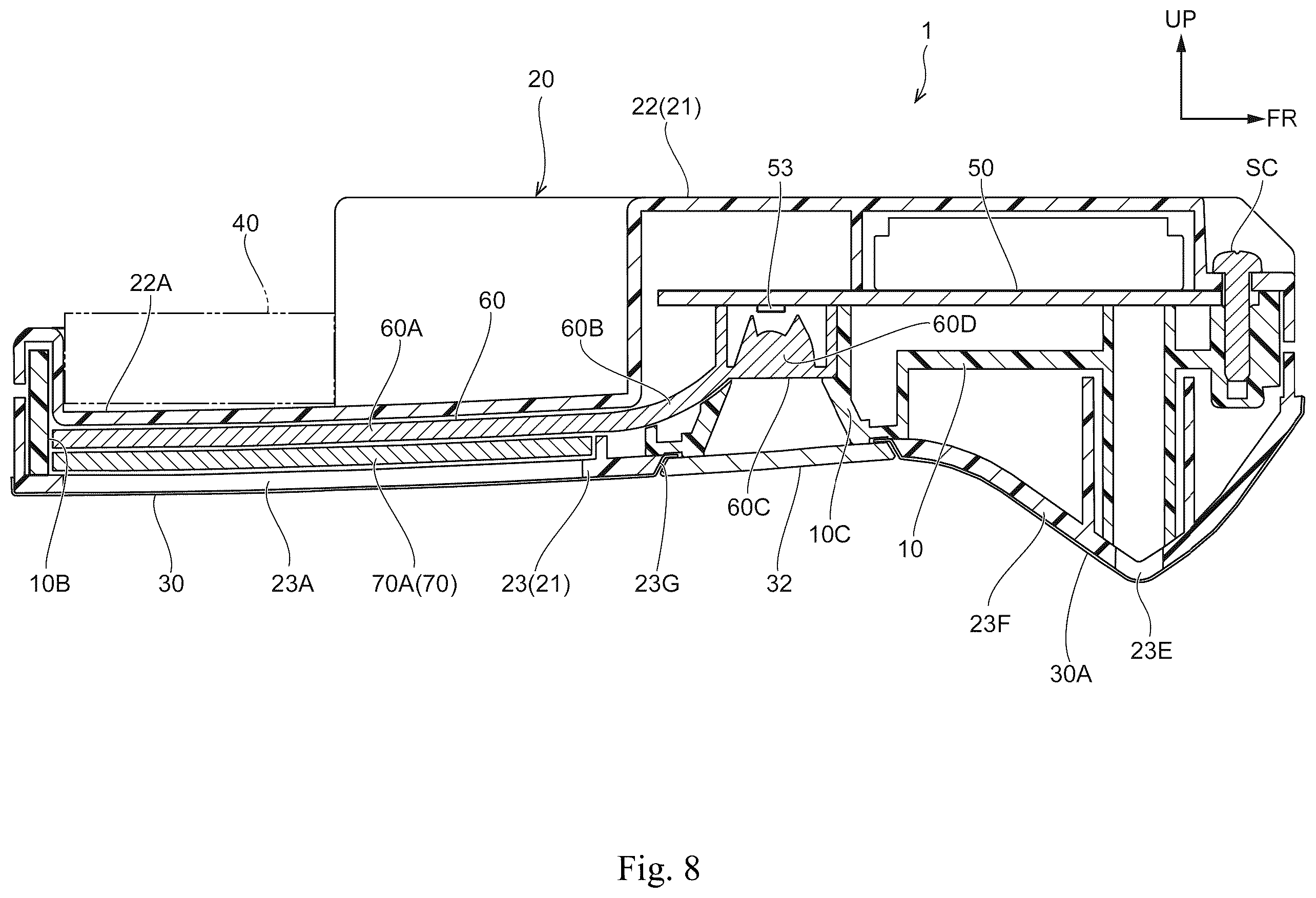 Patent US12583383 Figure 8 – Vehicle cabin illumination device