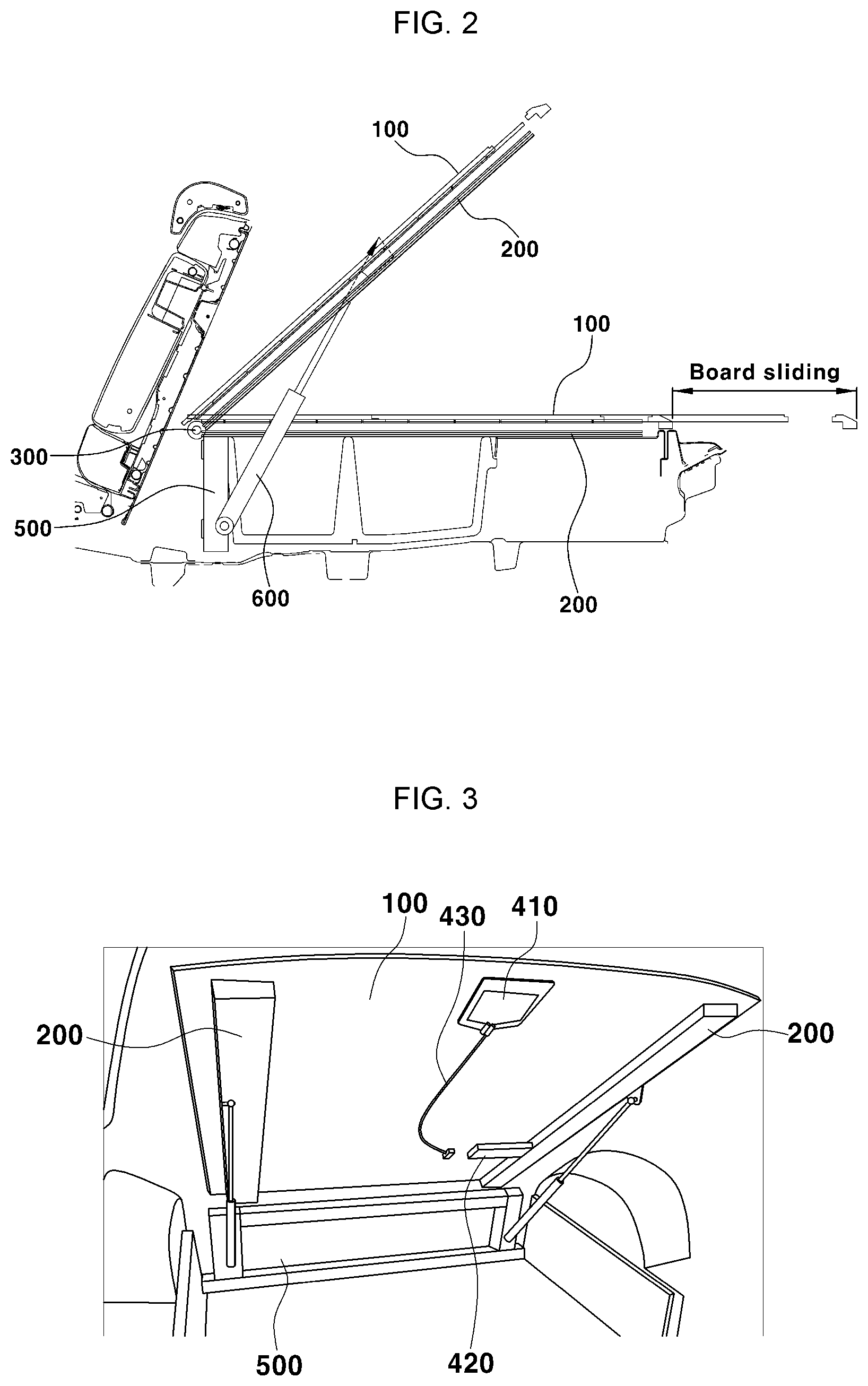 Patent US12583391 Figure 2 – Luggage space-extensible slidable and pivotable board structure